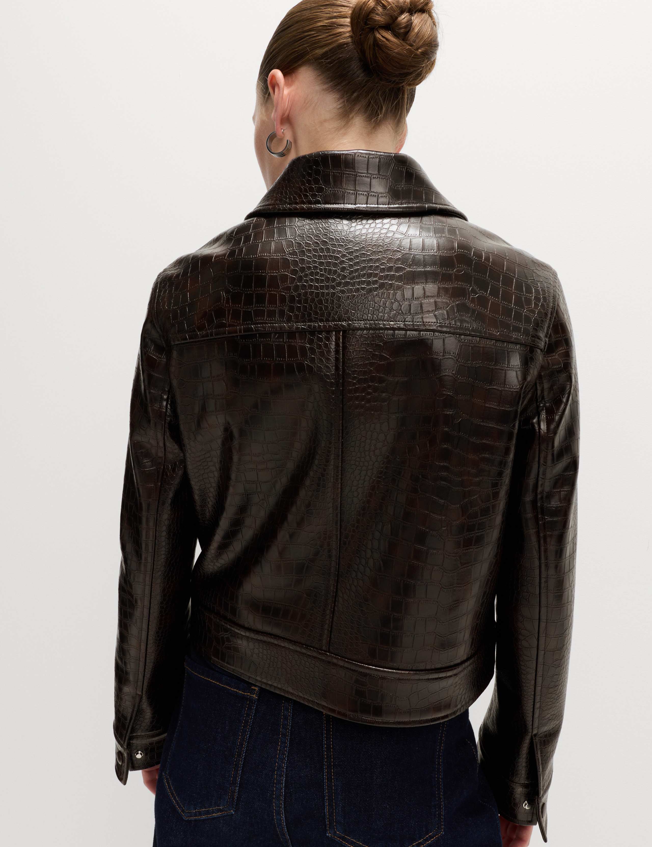 Faux Leather Croc Harrington Jacket 6 of 8