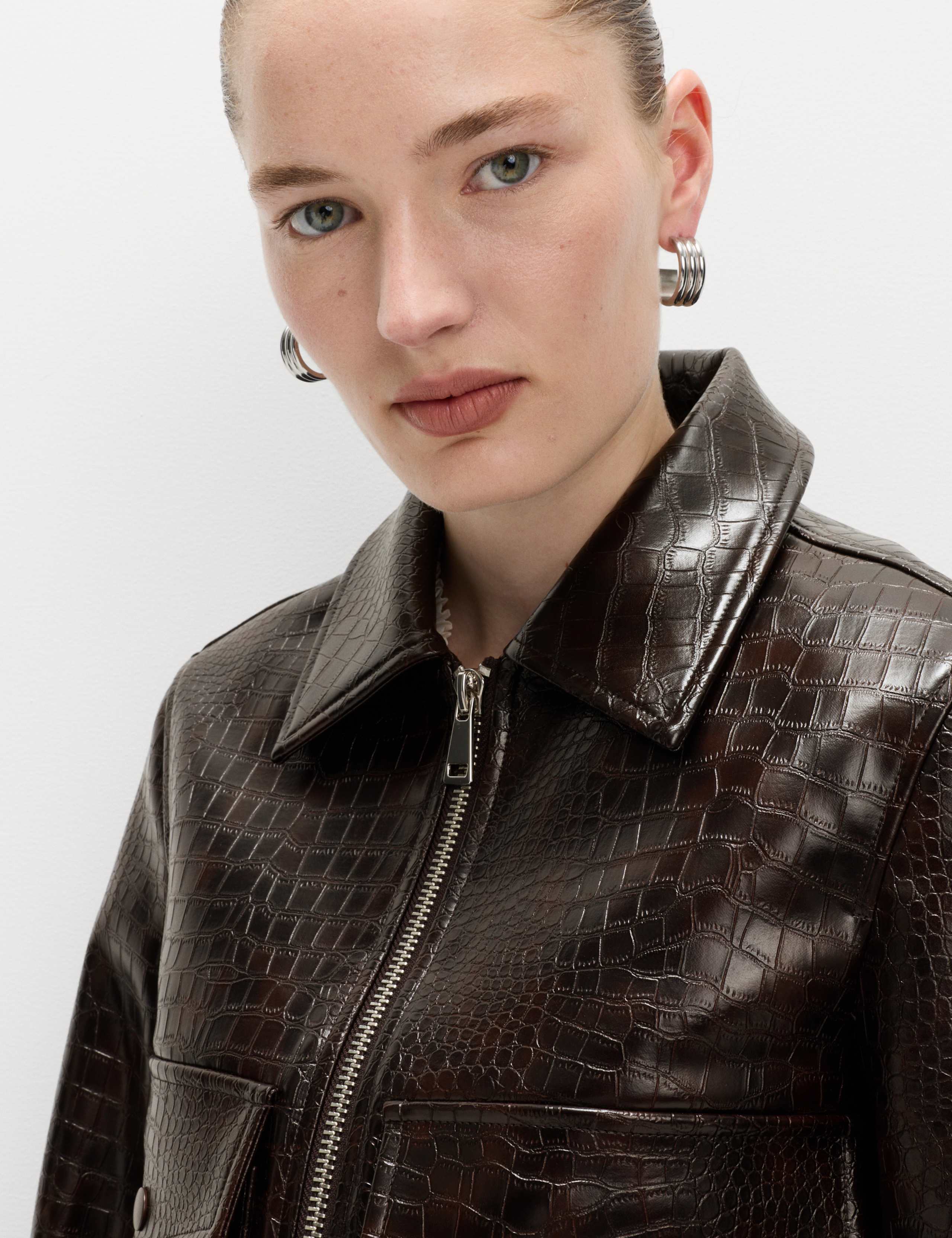 Faux Leather Croc Harrington Jacket 7 of 8