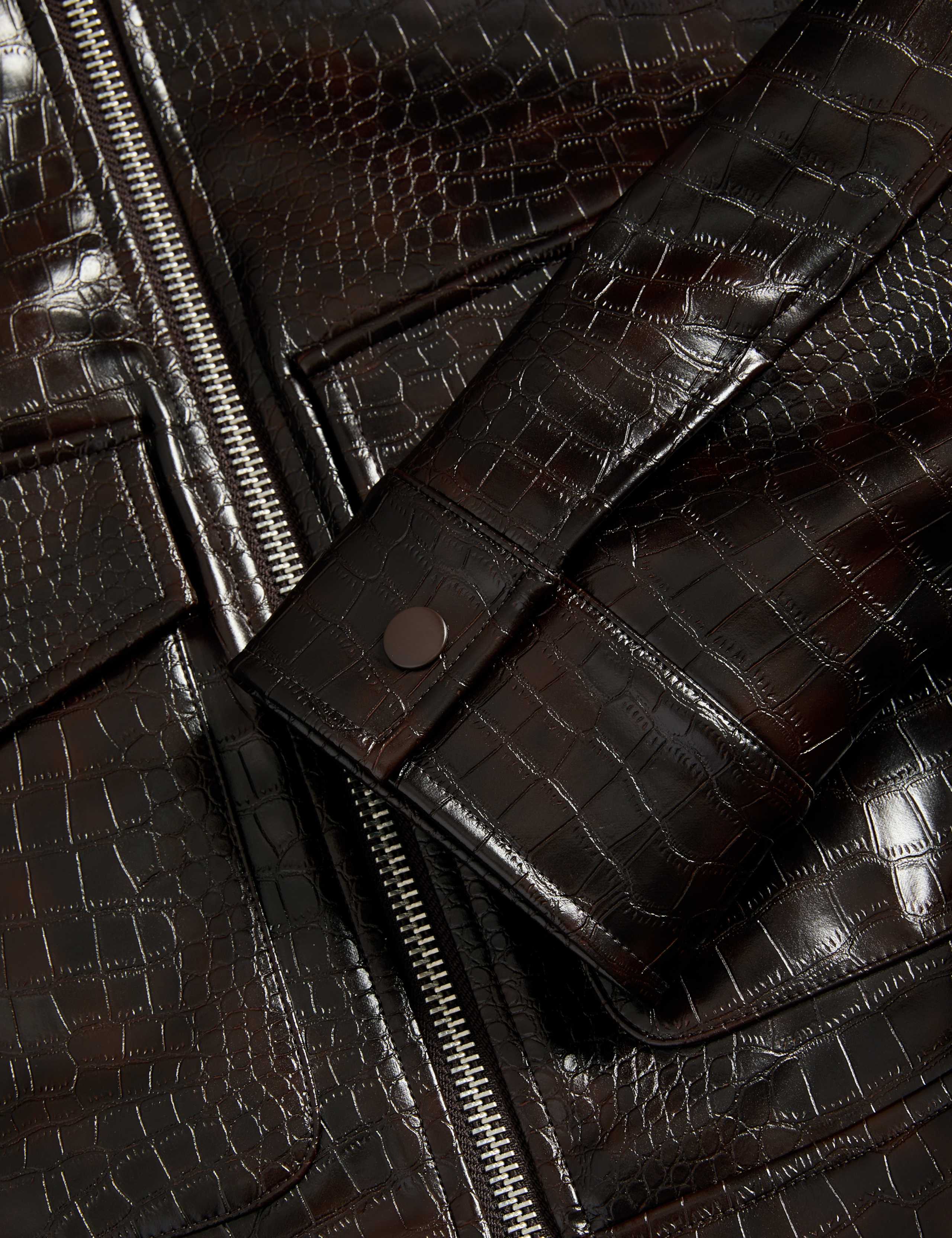 Faux Leather Croc Harrington Jacket 8 of 8