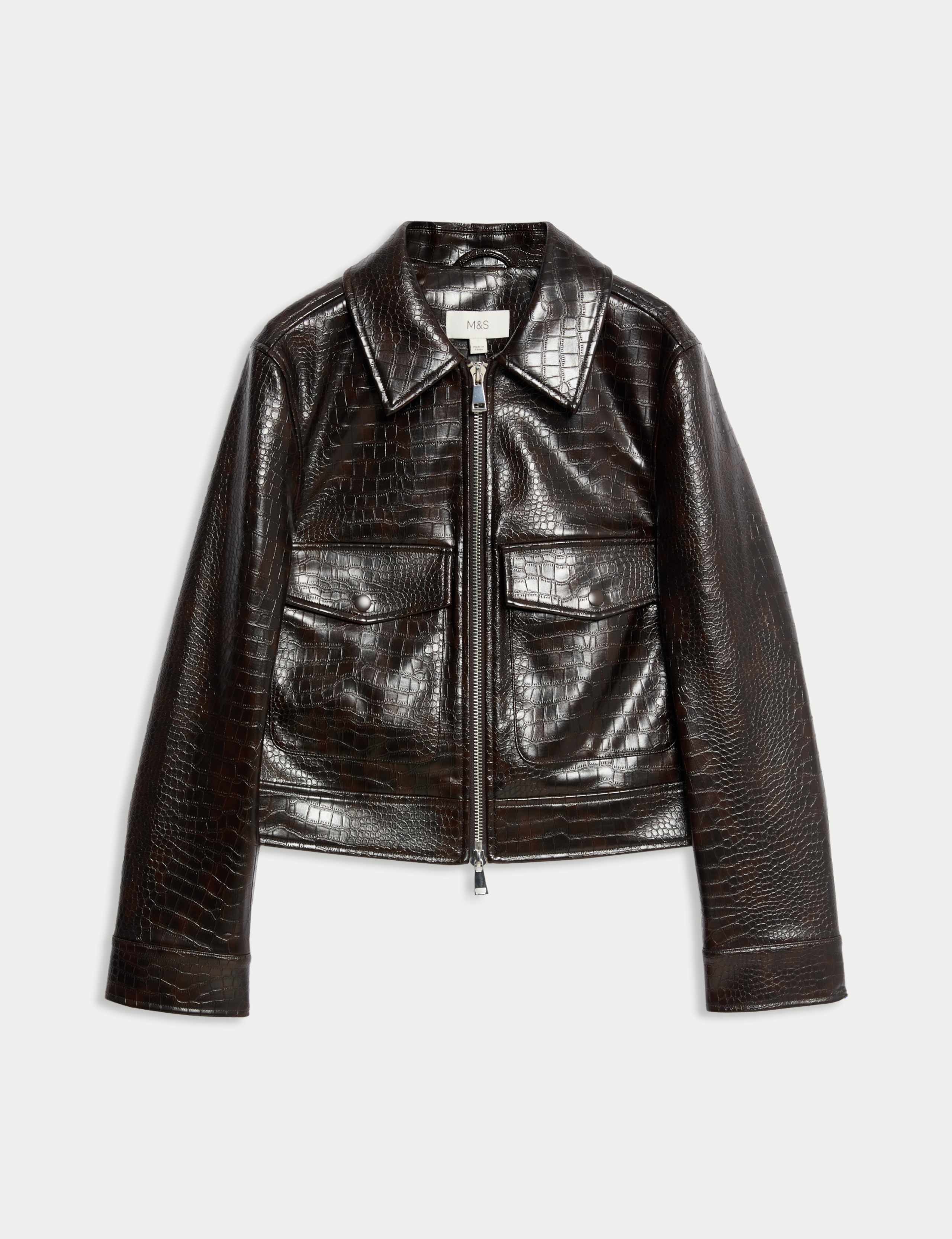 Faux Leather Croc Harrington Jacket 2 of 8