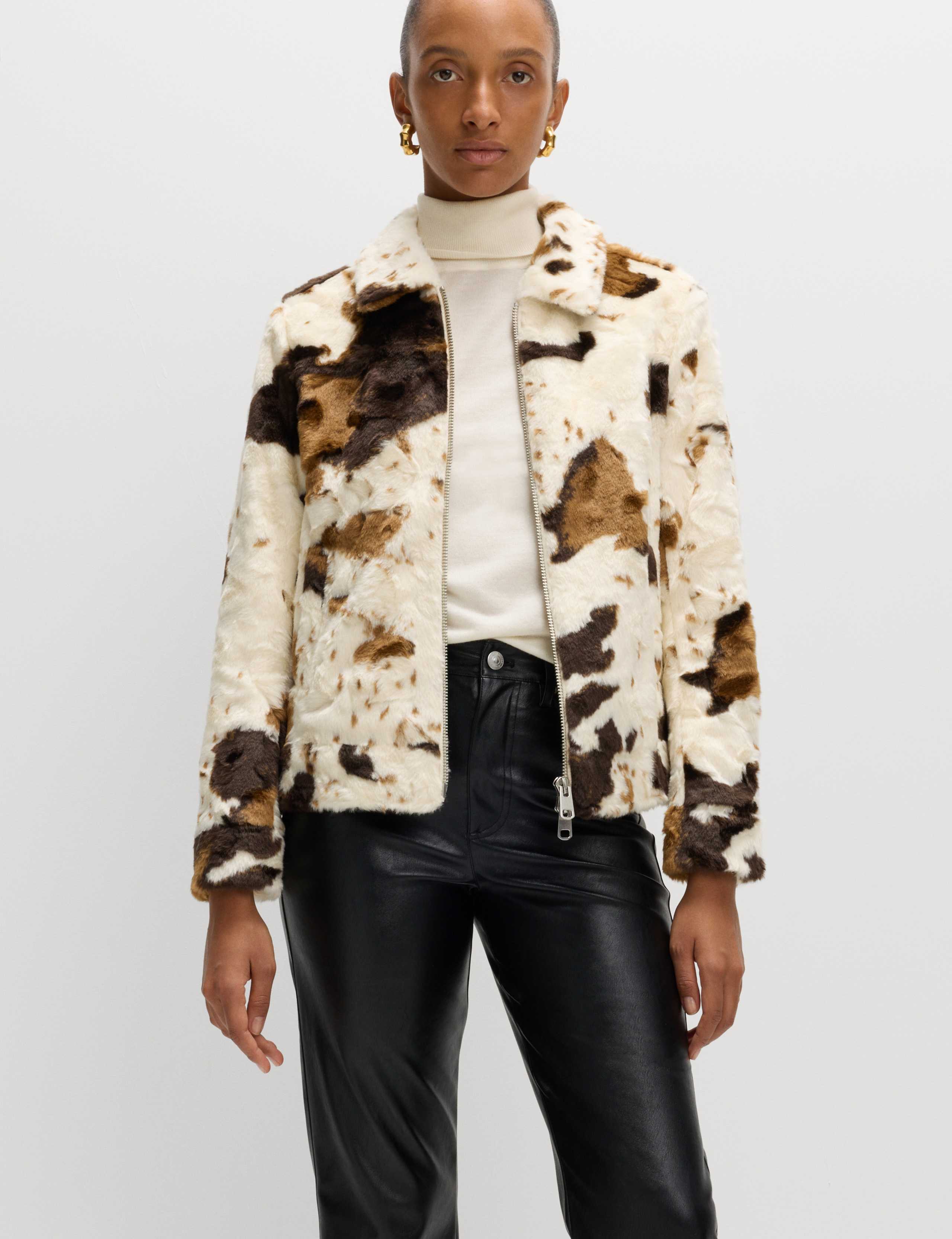 Faux Fur Cow Print Trucker Jacket 4 of 6