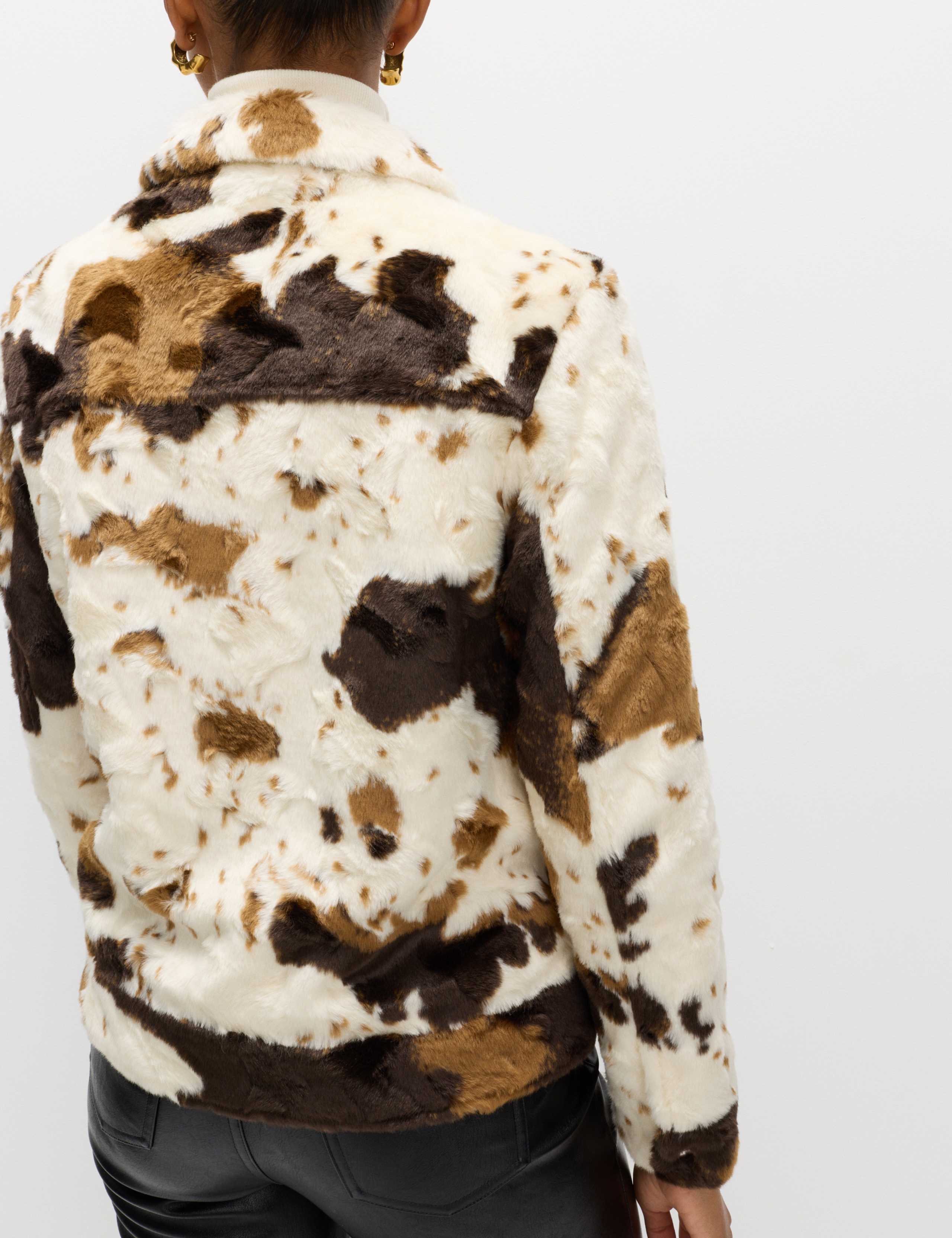 Faux Fur Cow Print Trucker Jacket 5 of 6