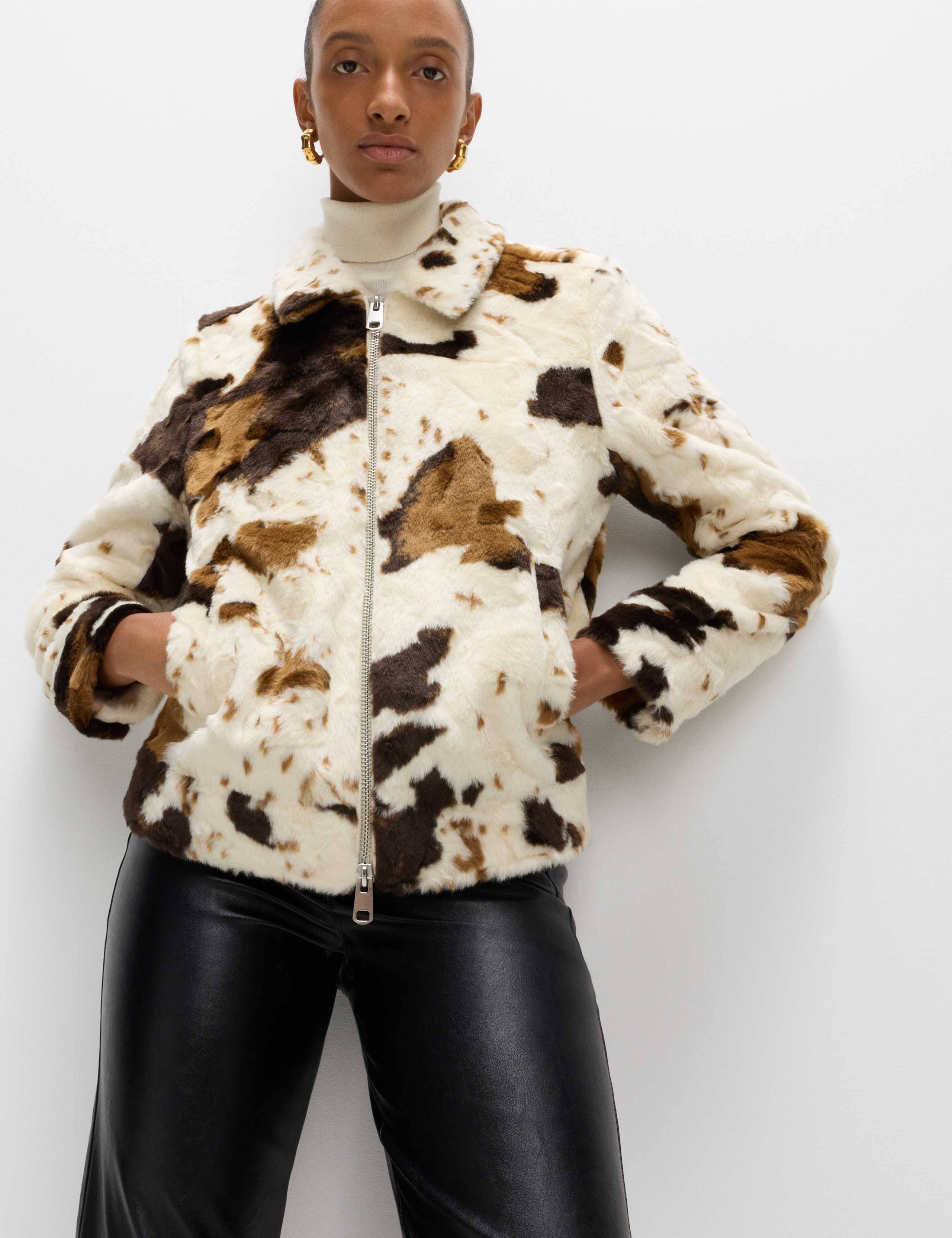 Faux Fur Cow Print Trucker Jacket 6 of 6