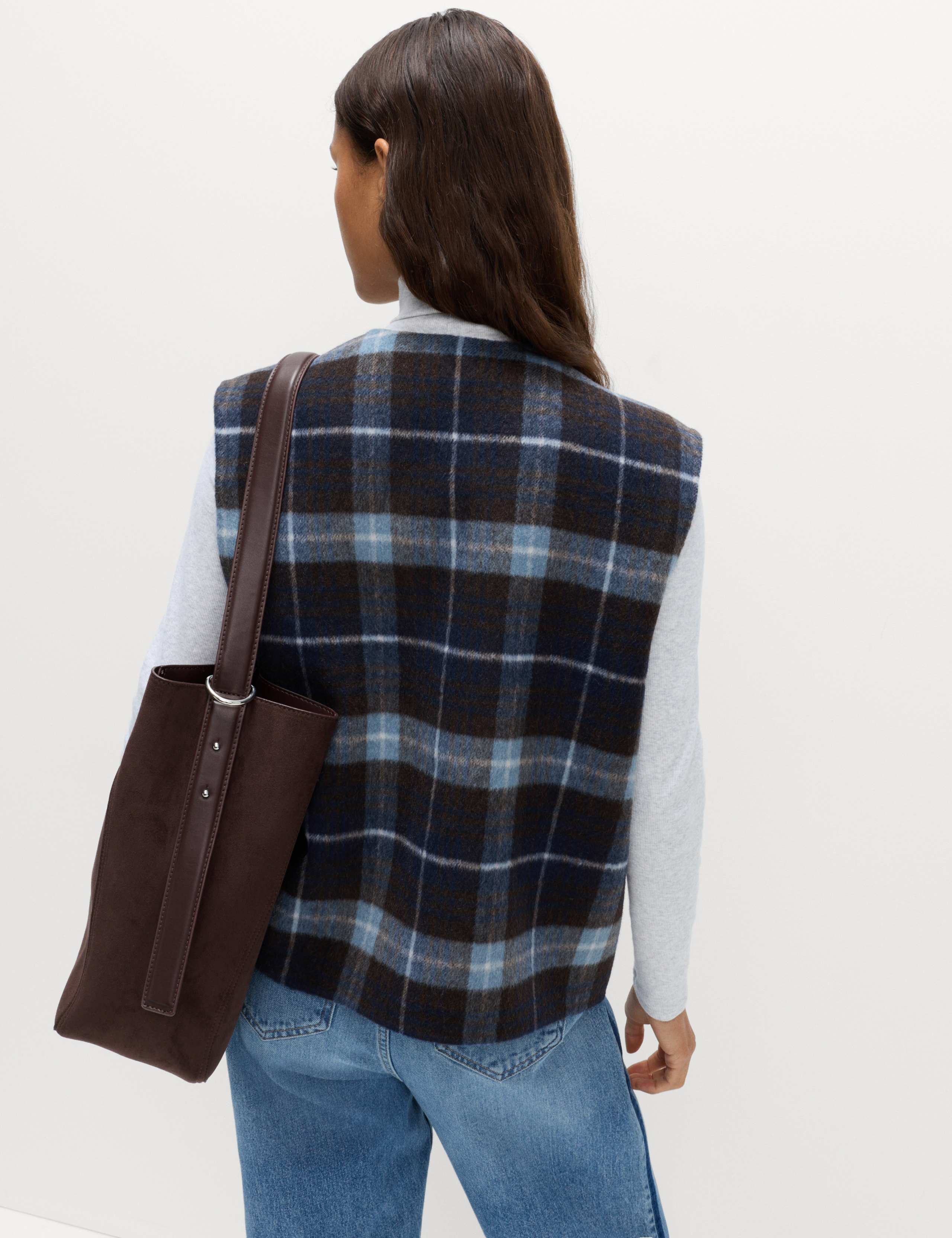 Wool Blend Checked Button Through Gilet 2 of 5