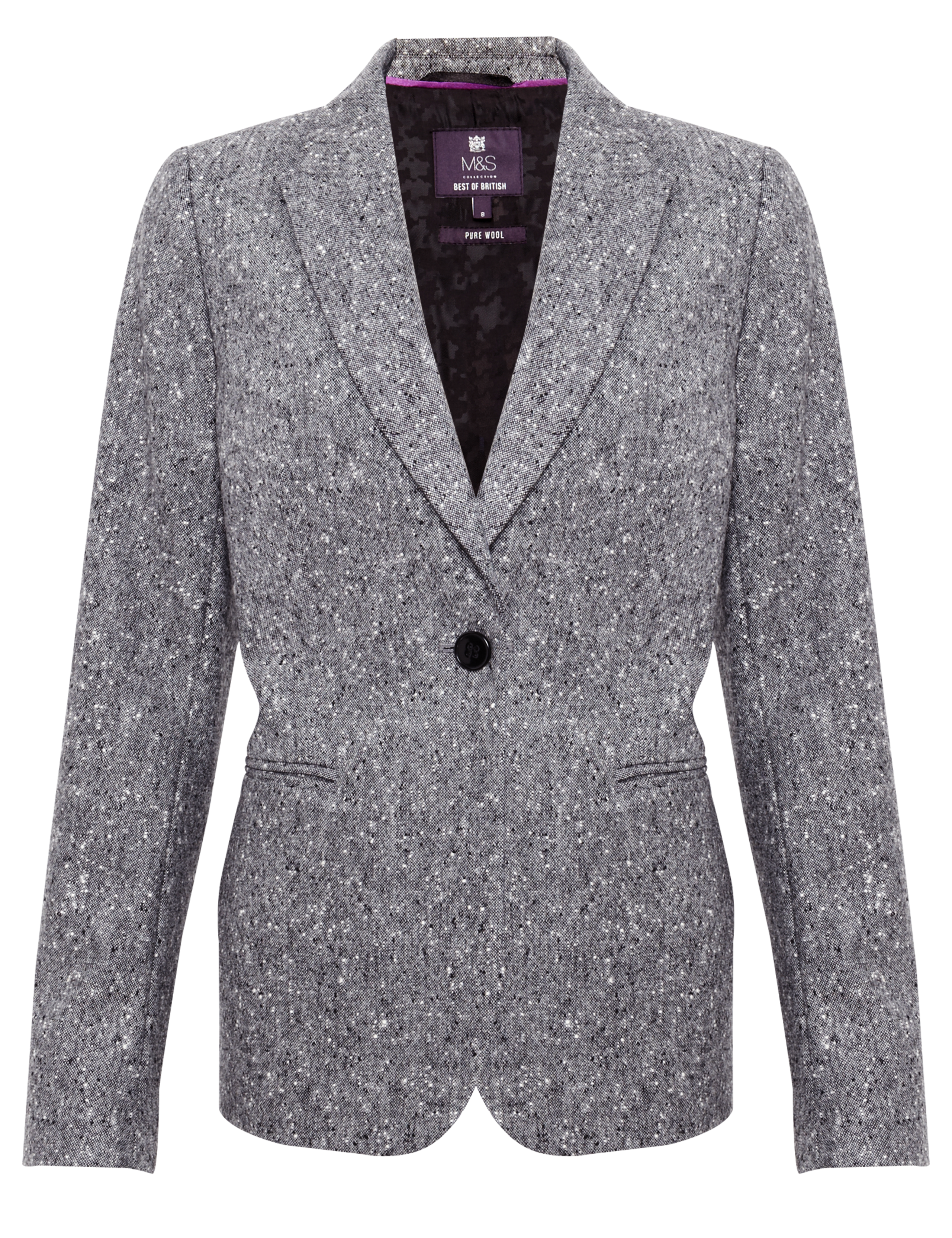 Best of British Pure Wool Notched Lapel 1 Button Tweed Jacket 2 of 8