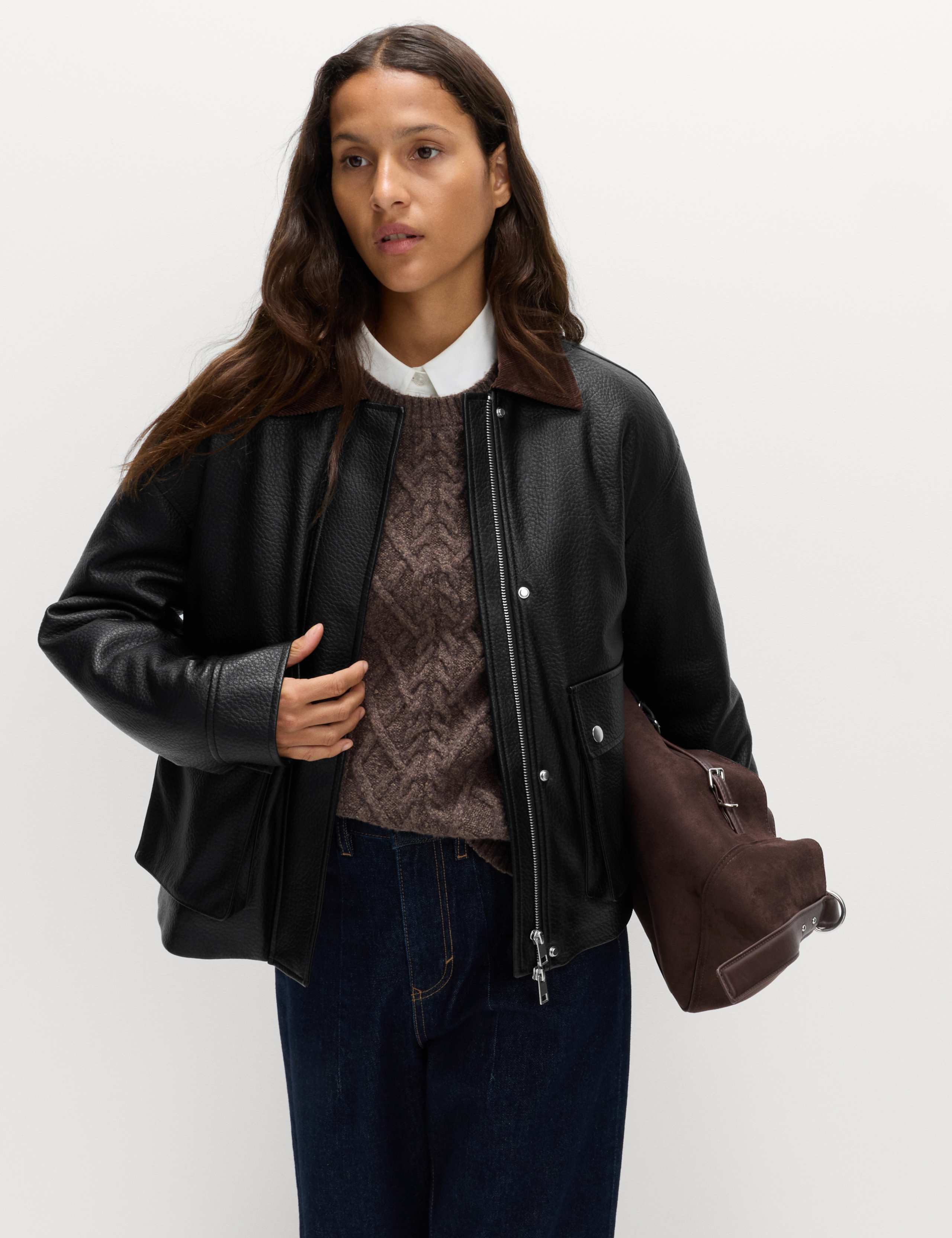 Faux Leather Padded Corduroy Collar Jacket 3 of 7