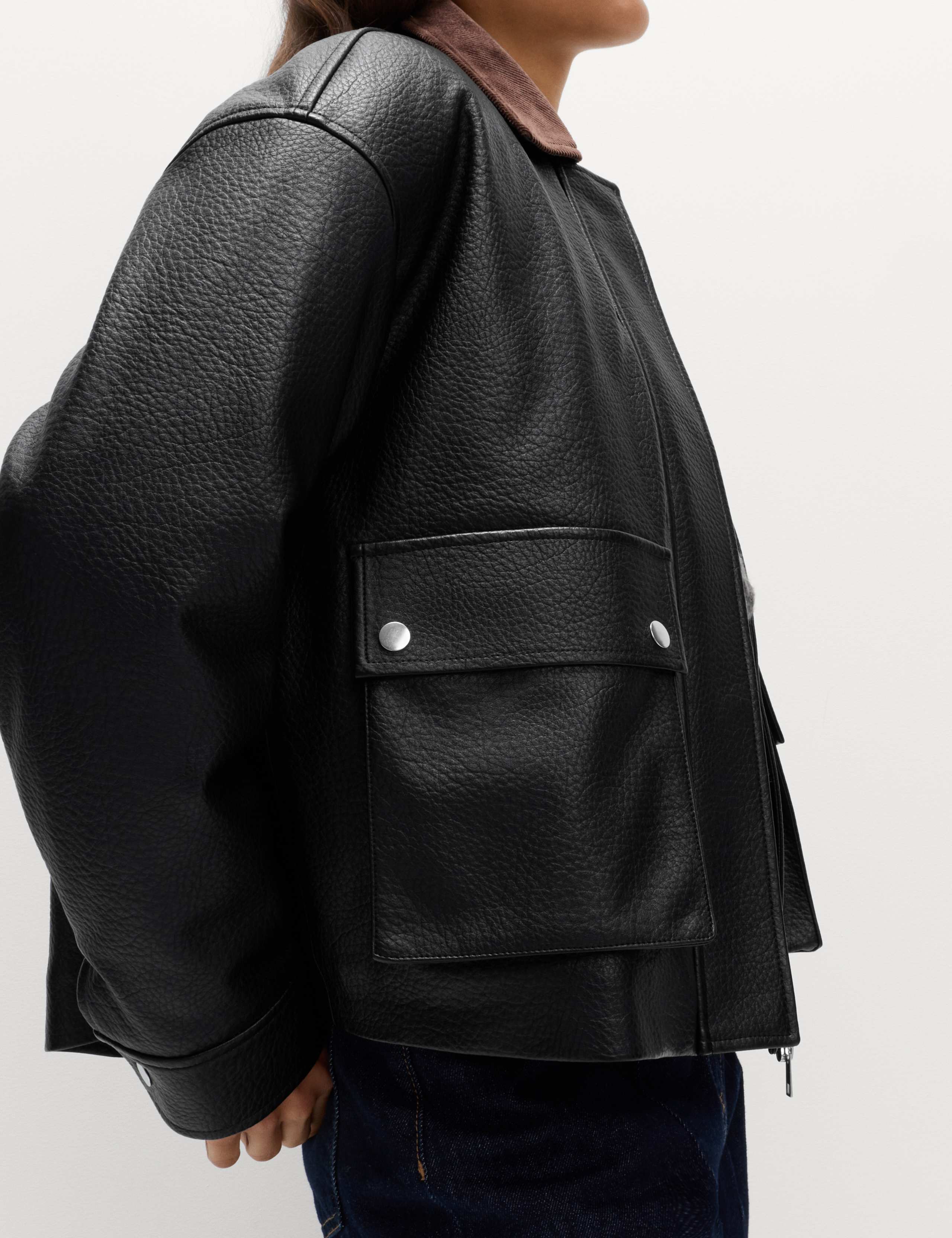 Faux Leather Padded Corduroy Collar Jacket 6 of 7