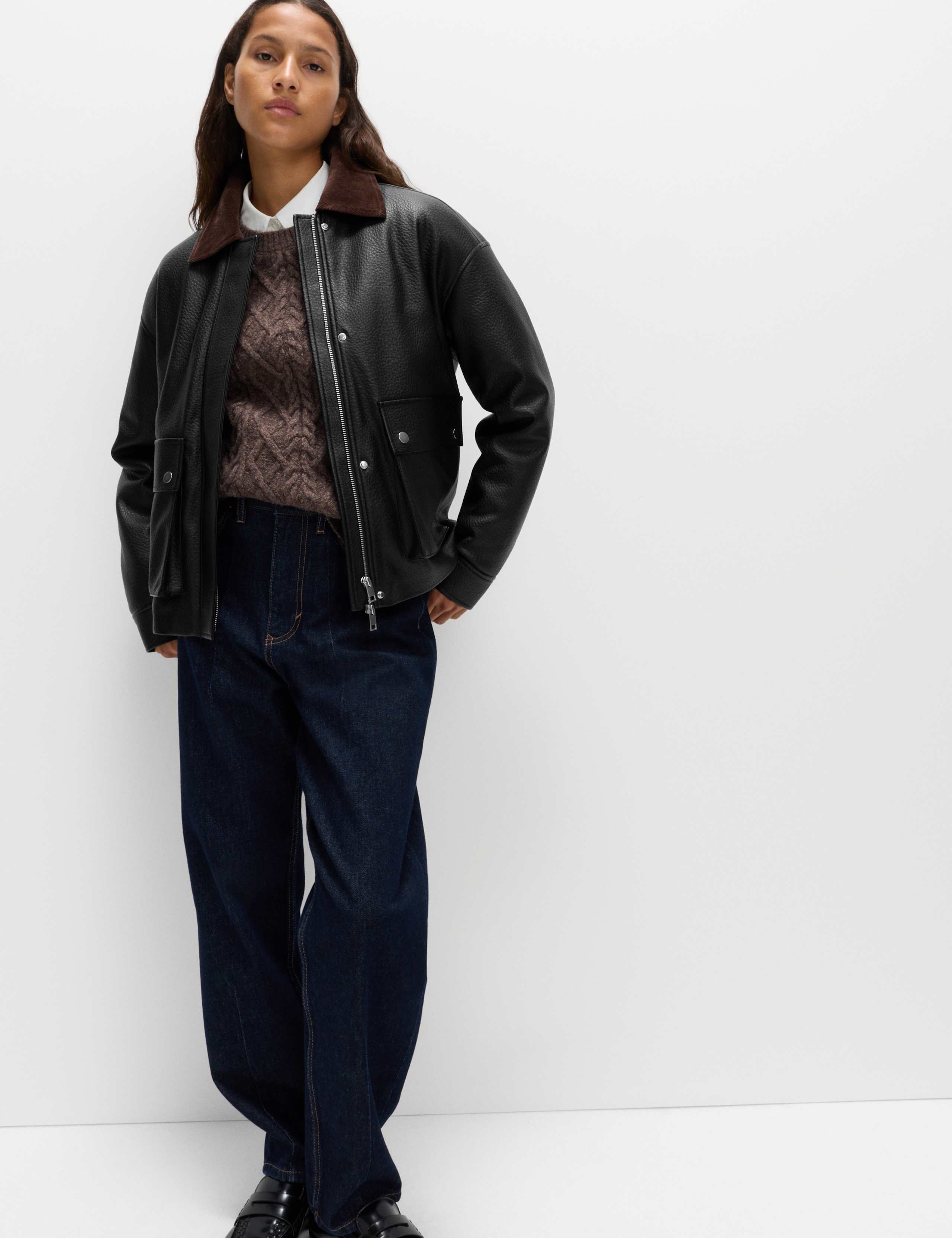 Faux Leather Padded Corduroy Collar Jacket 7 of 7