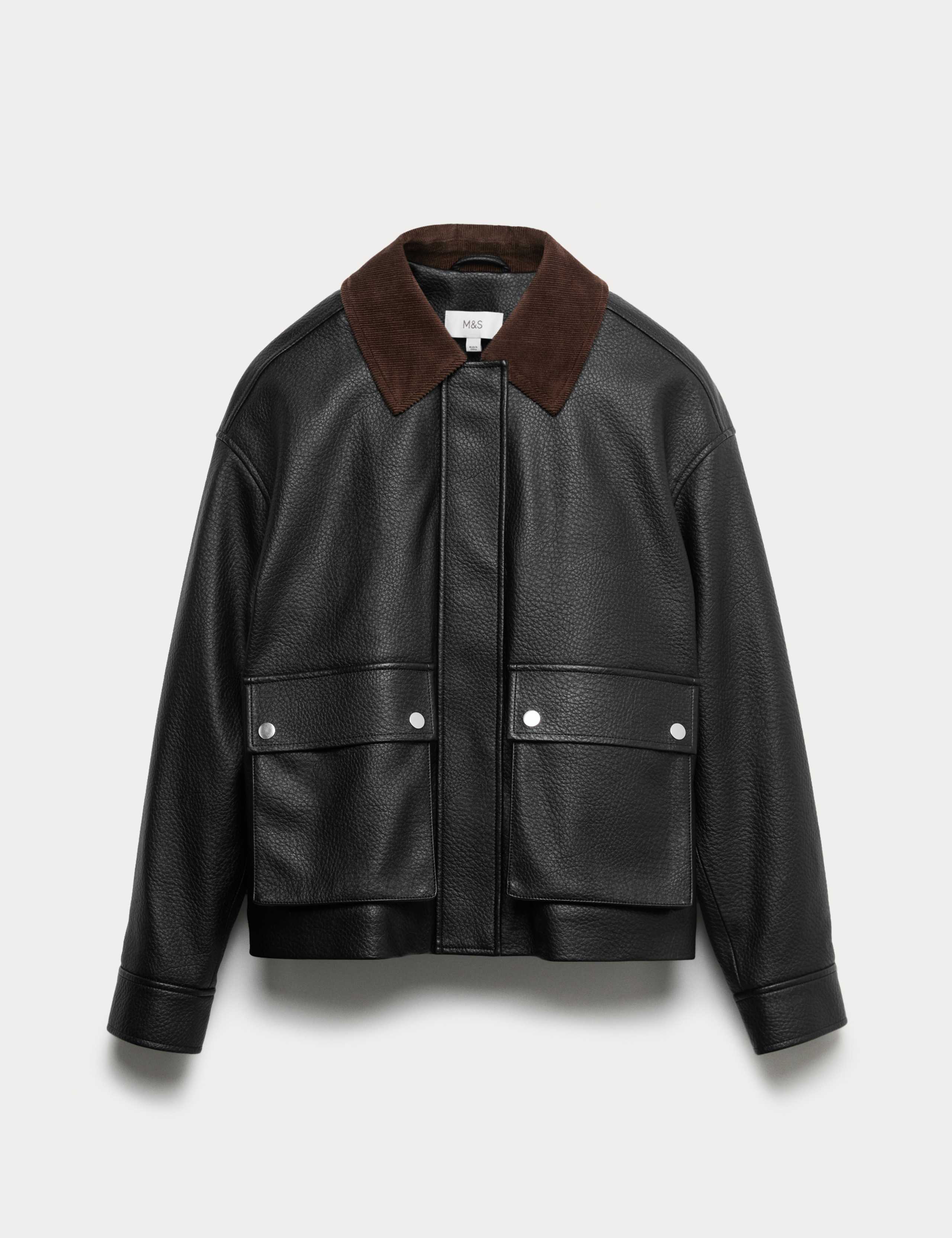 Faux Leather Padded Corduroy Collar Jacket 2 of 7