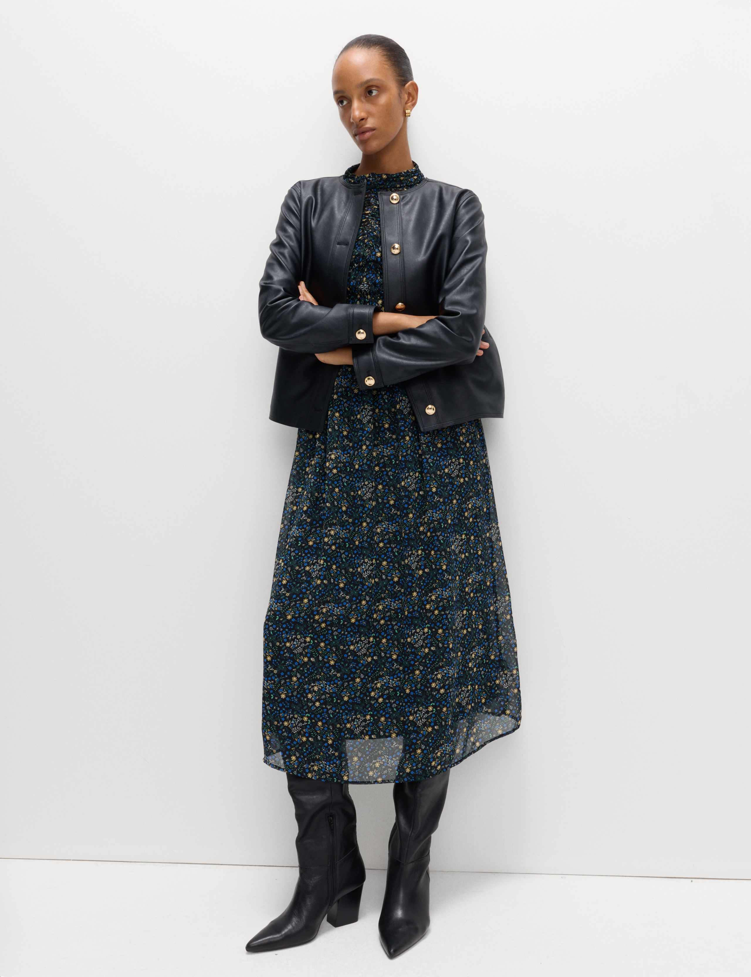 Faux Leather Collarless Jacket 3 of 5