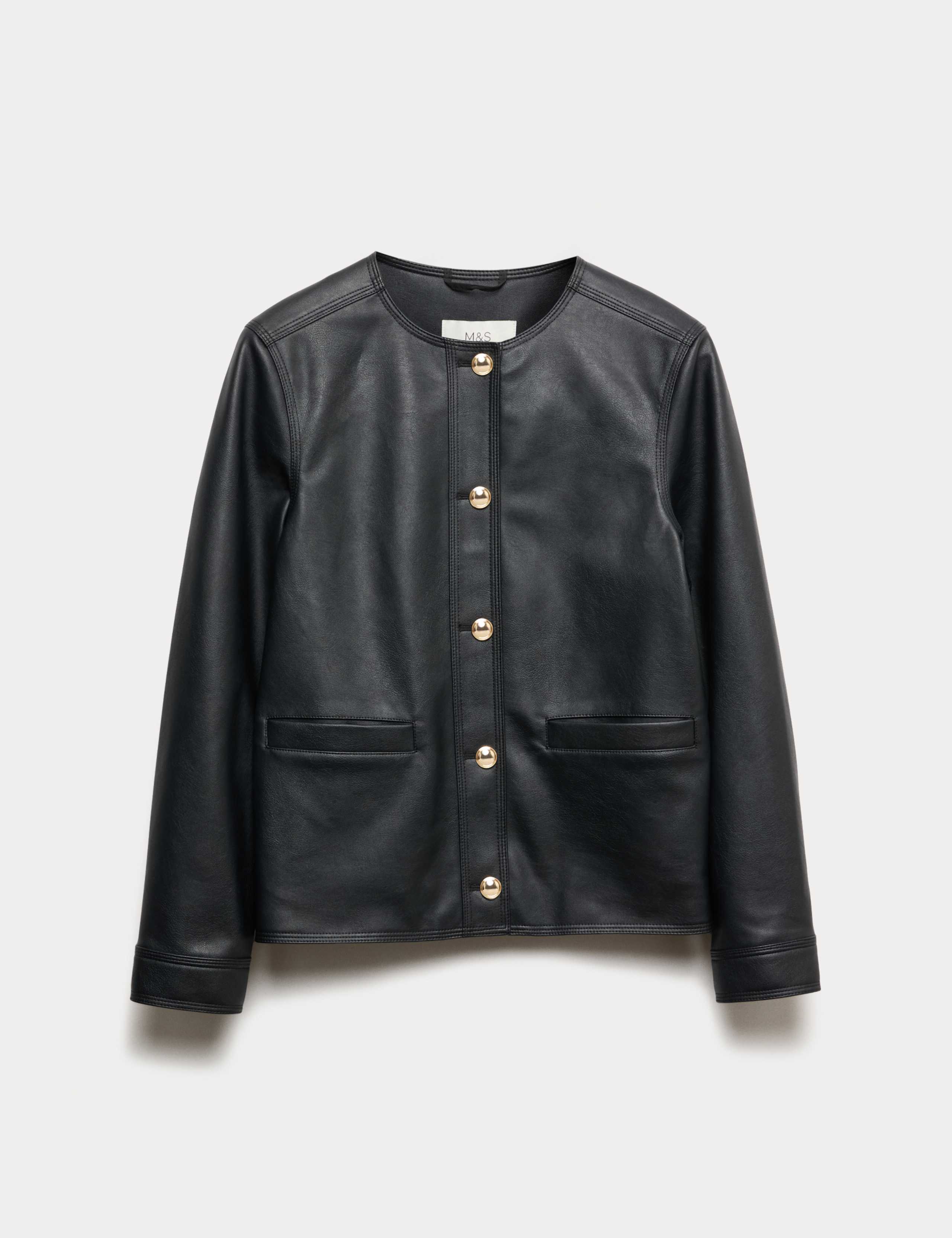 Faux Leather Collarless Jacket 2 of 5