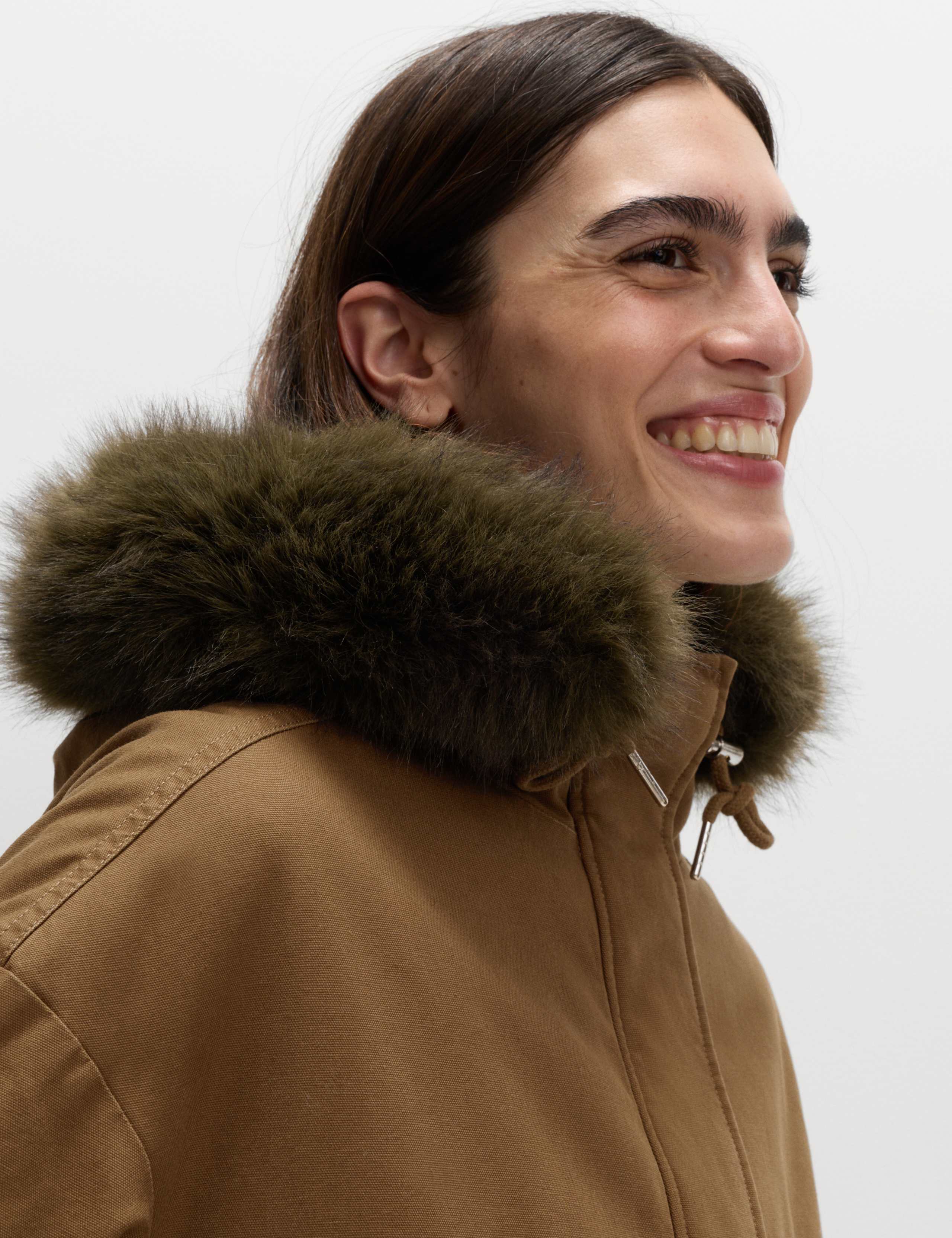 Pure Cotton Faux Fur Trim Parka Coat 6 of 7