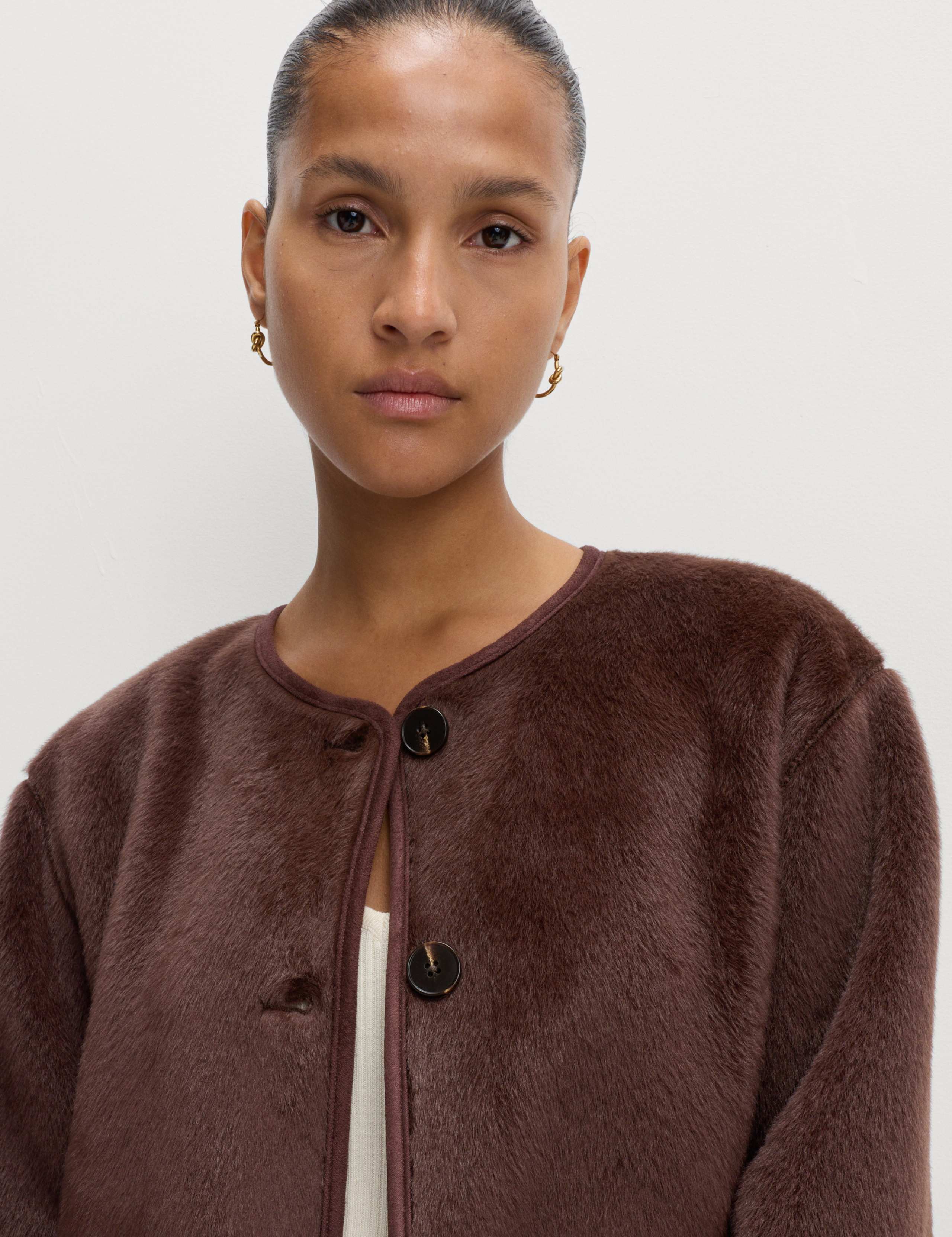 Faux Fur Collarless Relaxed Fit Jacket 5 of 5