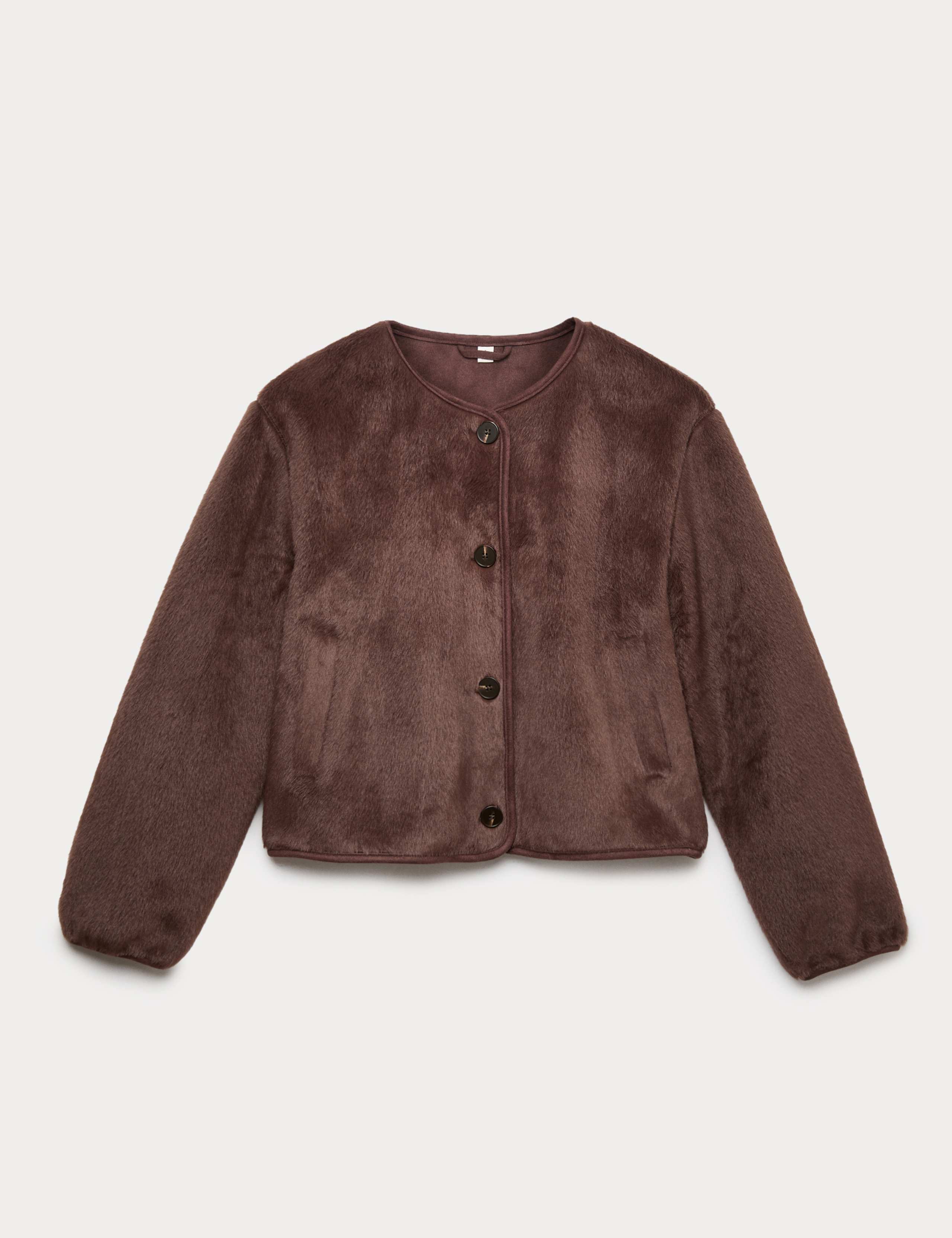 Faux Fur Collarless Relaxed Fit Jacket 2 of 5