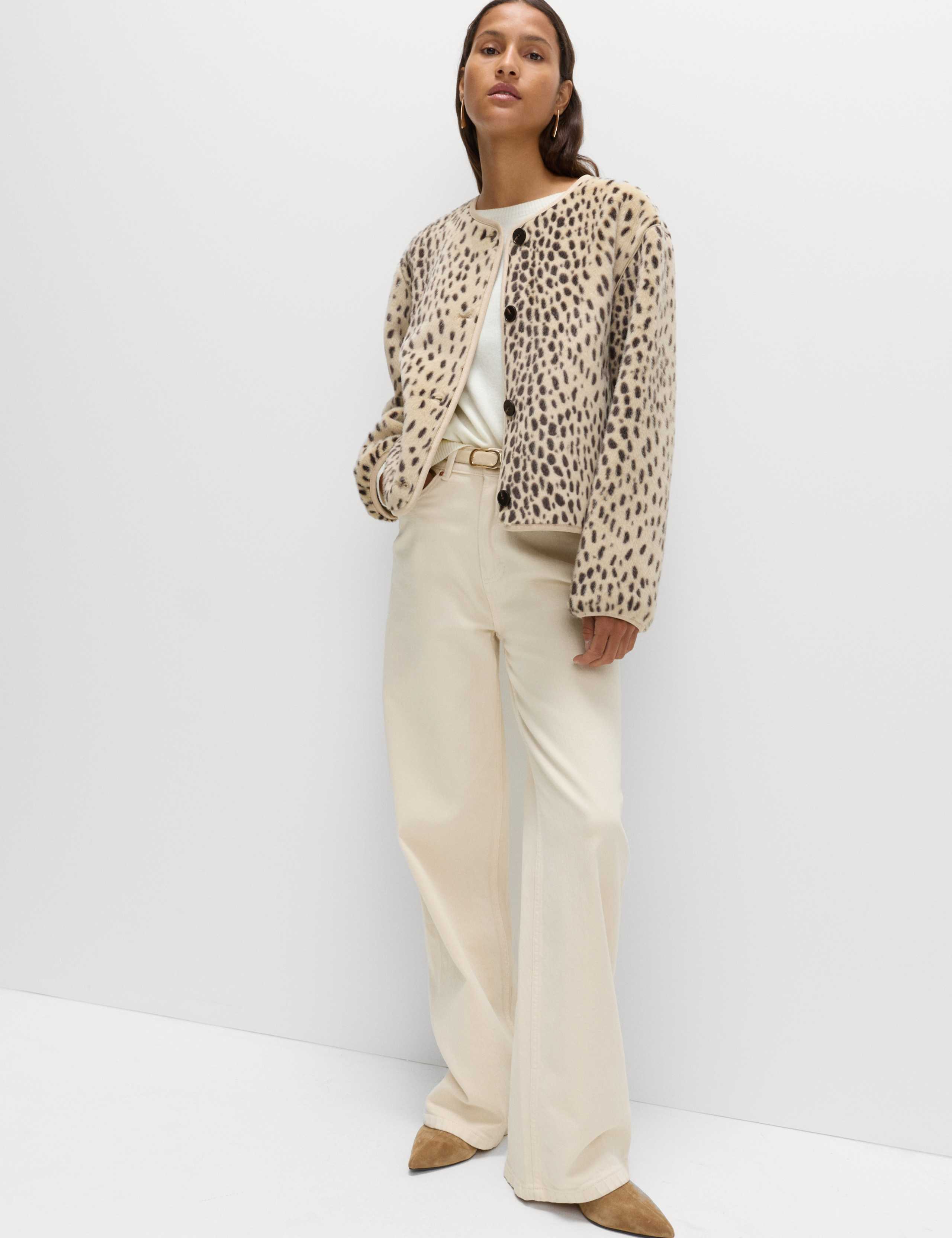 Faux Fur Animal Print Collarless Jacket 4 of 7