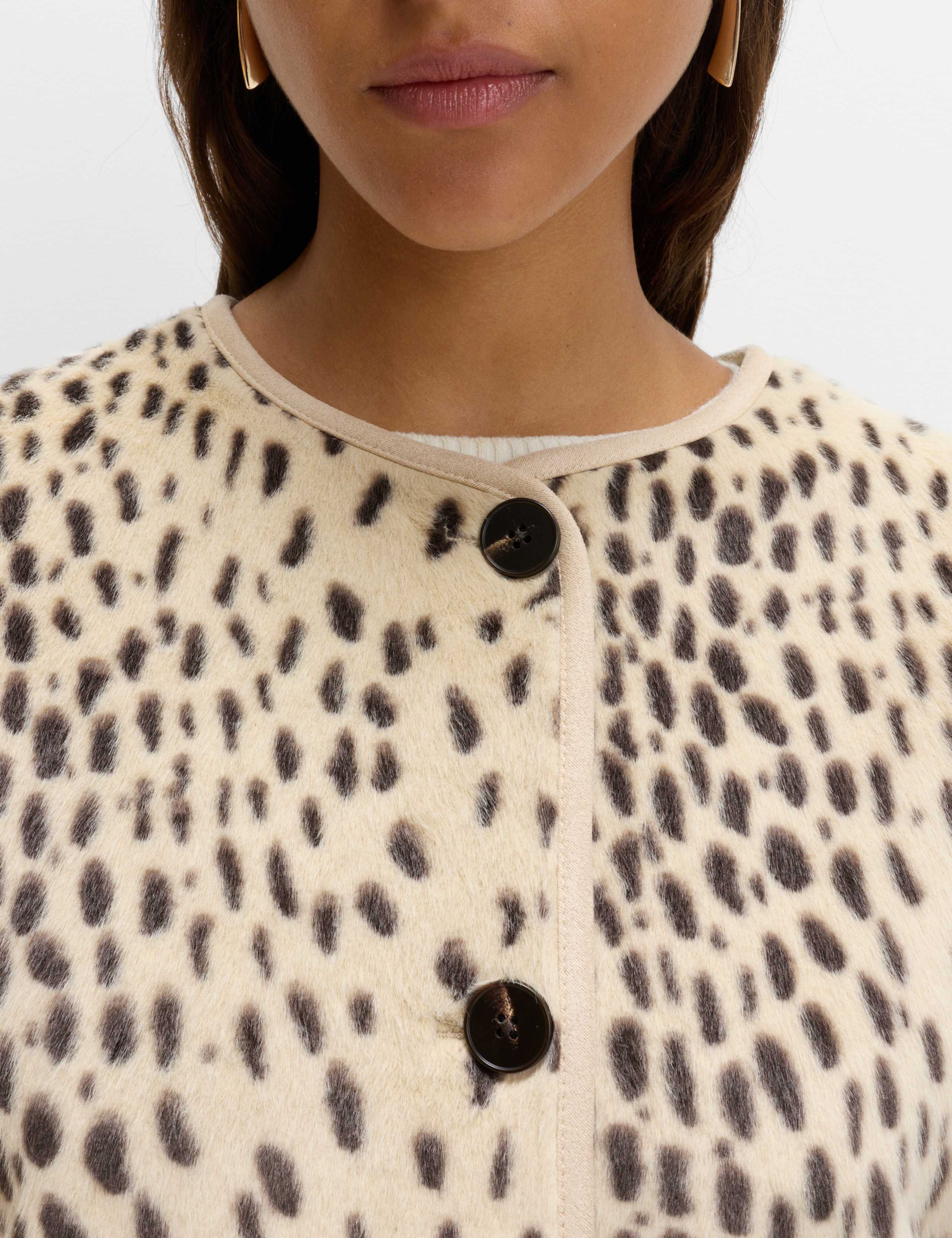 Faux Fur Animal Print Collarless Jacket 5 of 7