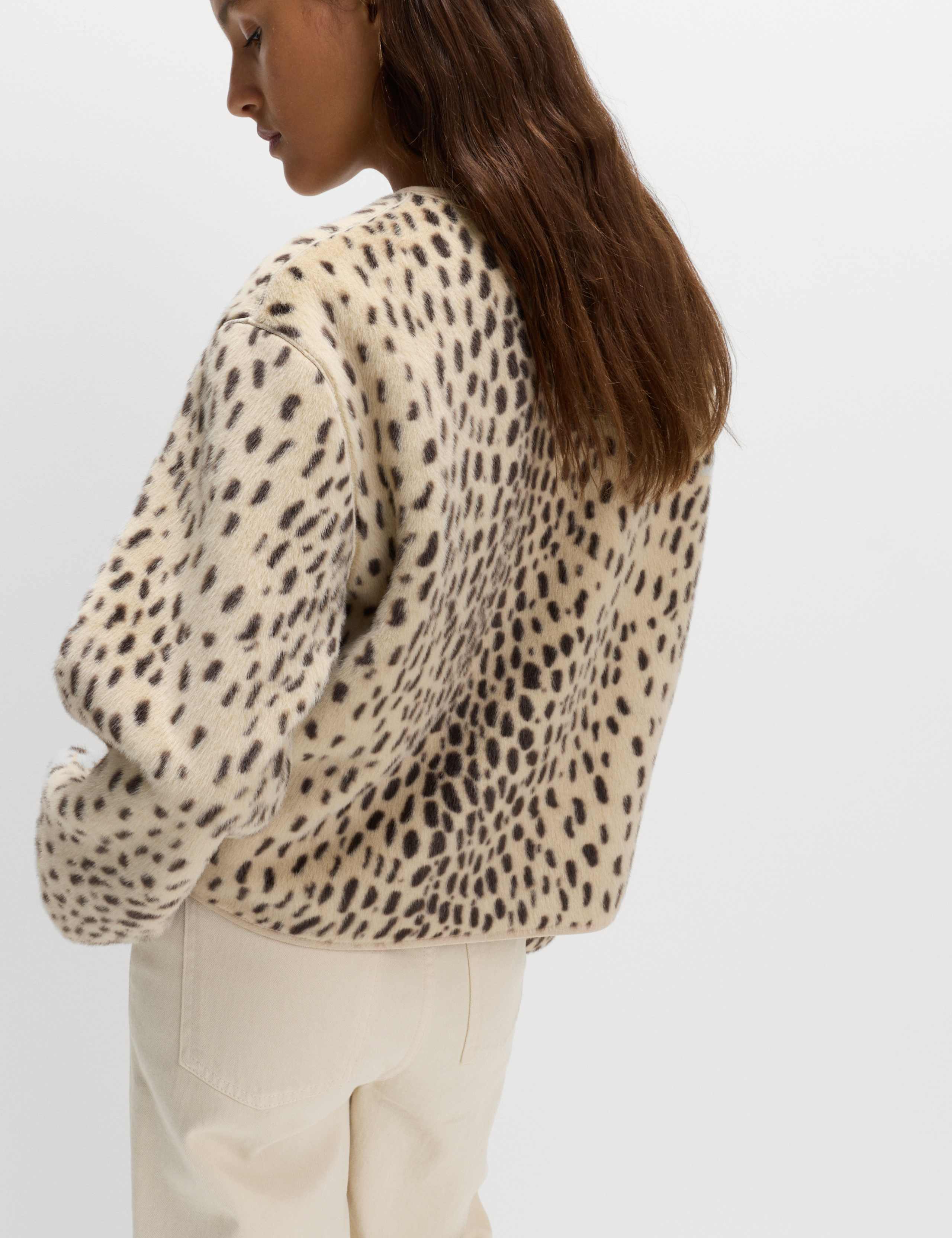 Faux Fur Animal Print Collarless Jacket 6 of 7