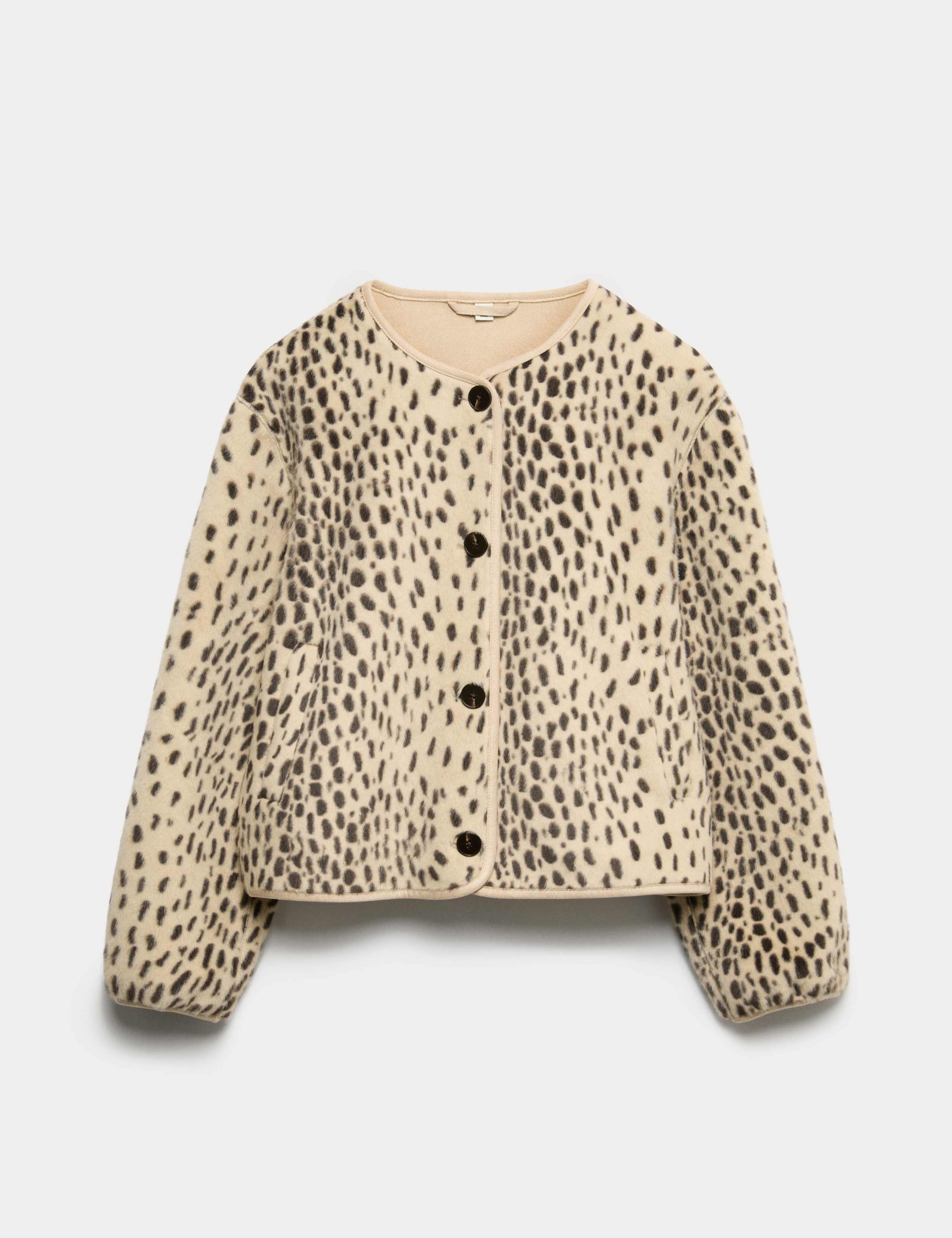Faux Fur Animal Print Collarless Jacket 2 of 7