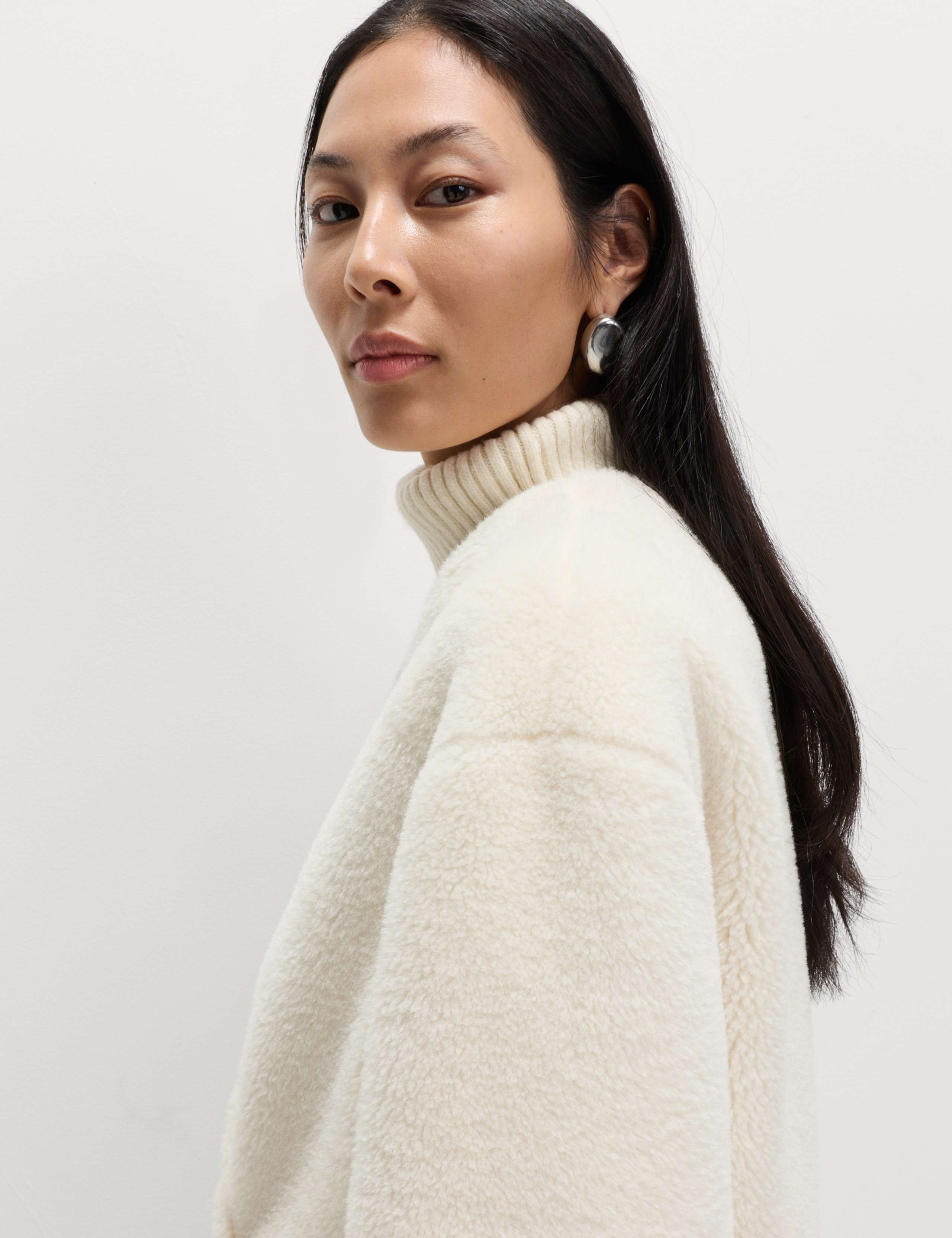 Borg Collarless Double Breasted Longline Coat 3 of 5