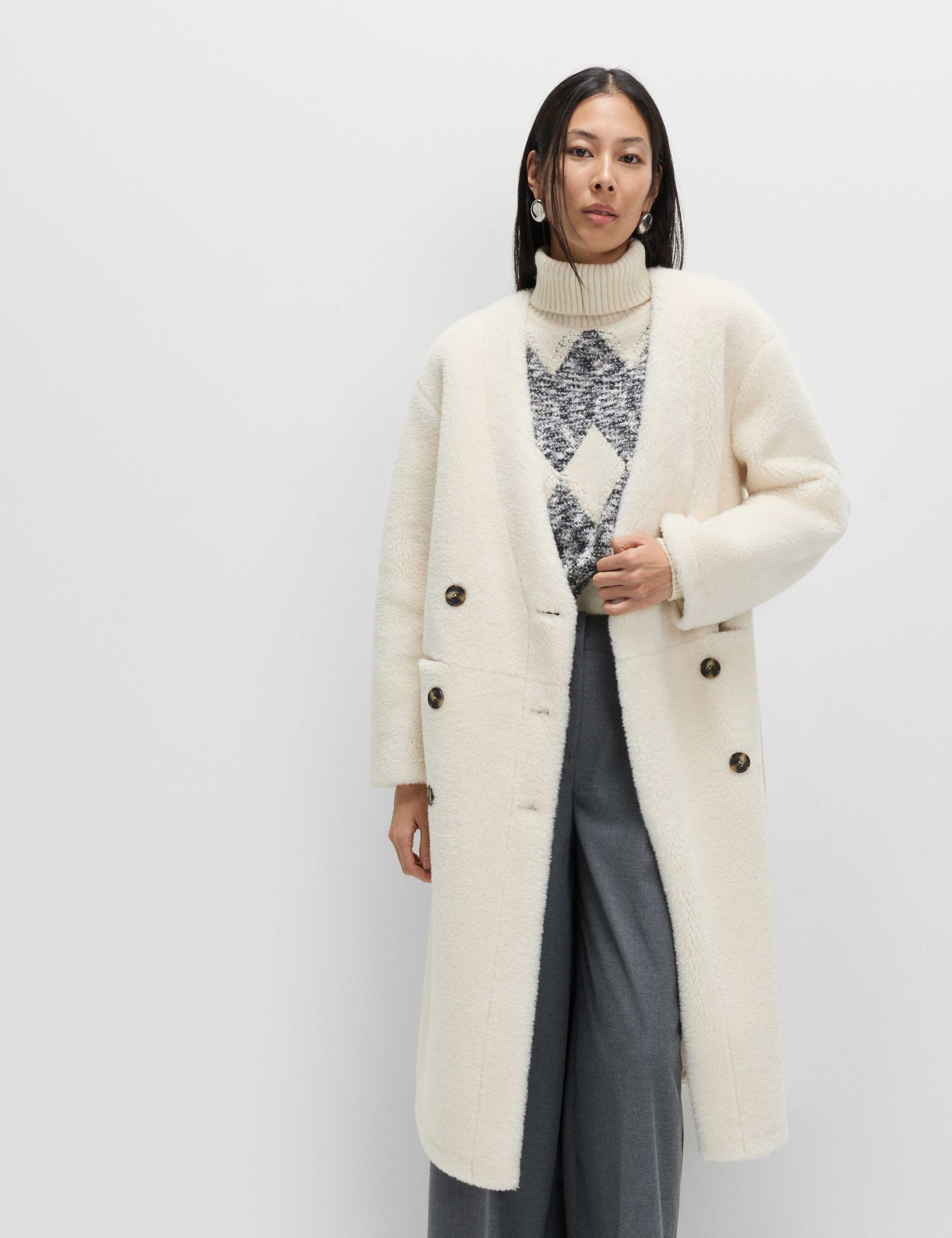 Borg Collarless Double Breasted Longline Coat 6 of 7