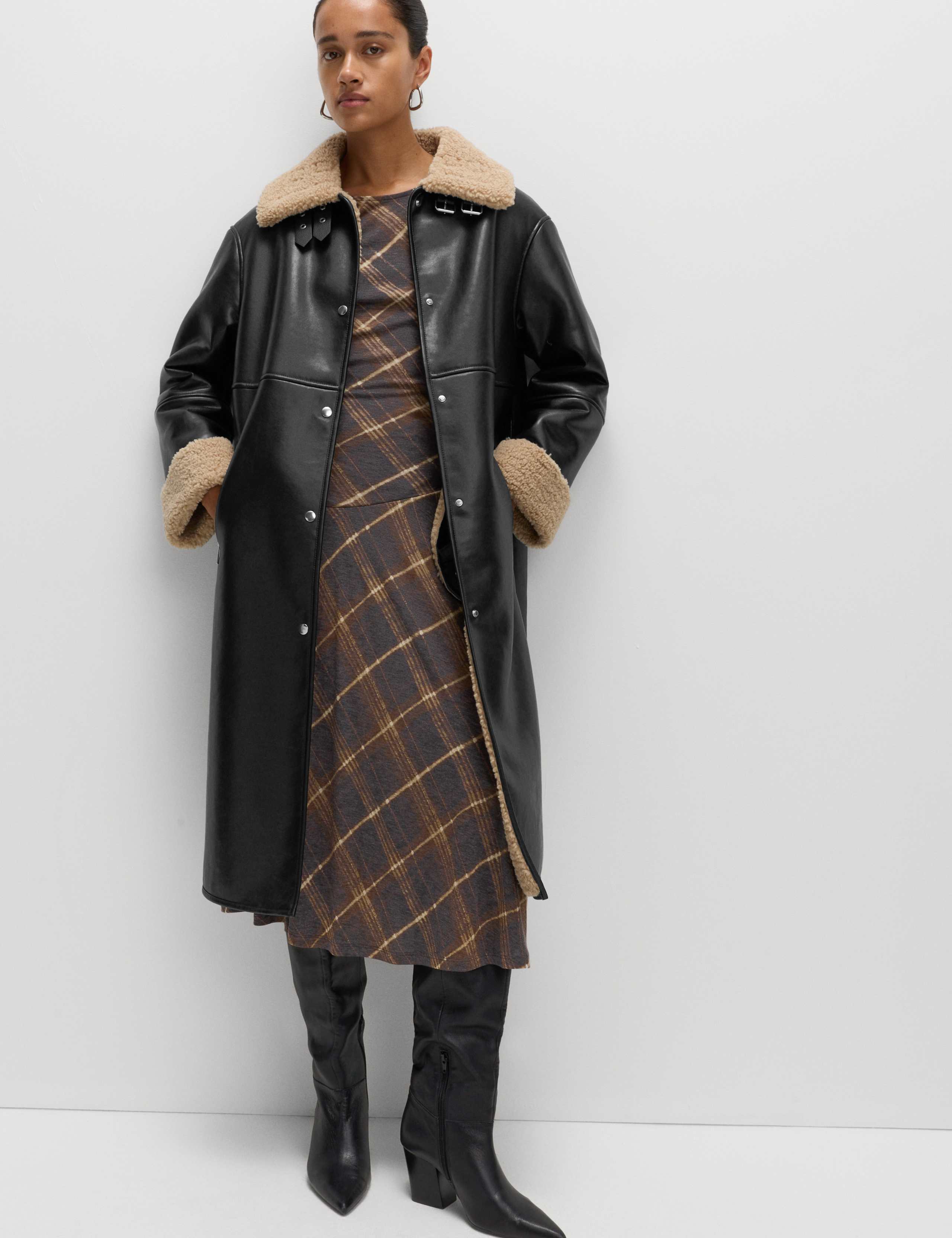 Faux Shearling Collared Longline Aviator Coat 5 of 6