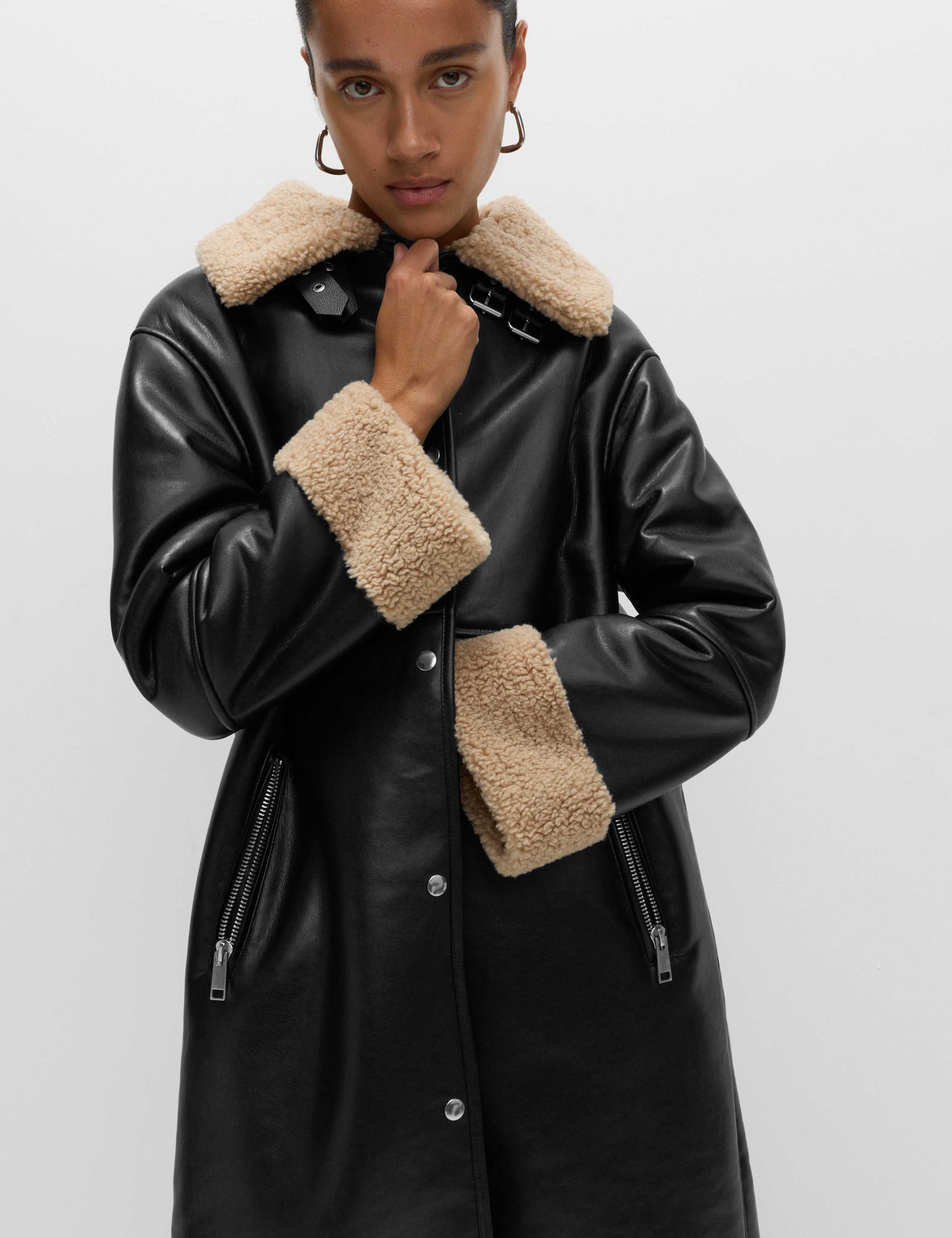Faux Shearling Collared Longline Aviator Coat 6 of 6
