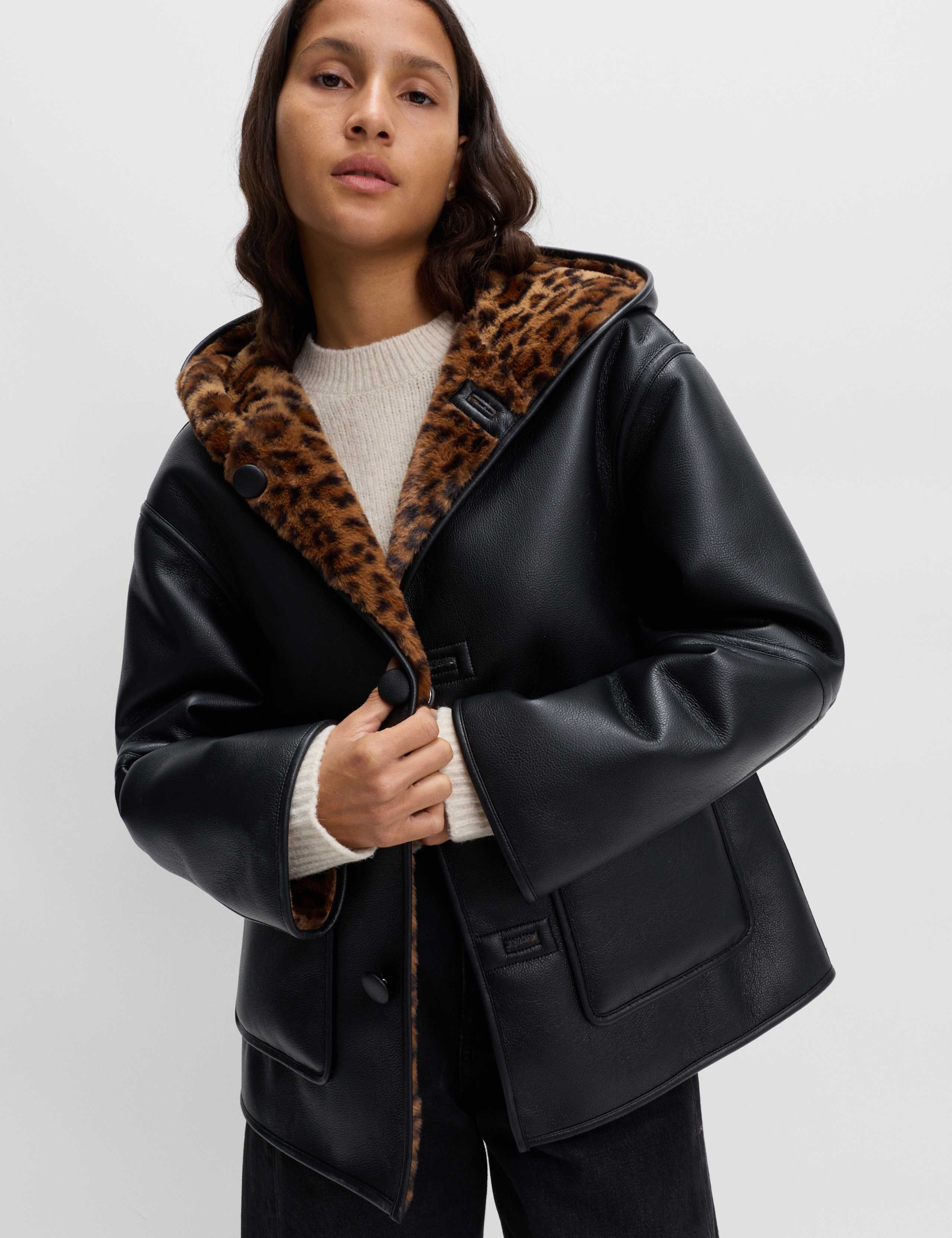 Faux Leather Animal Print Reversible Jacket 1 of 7