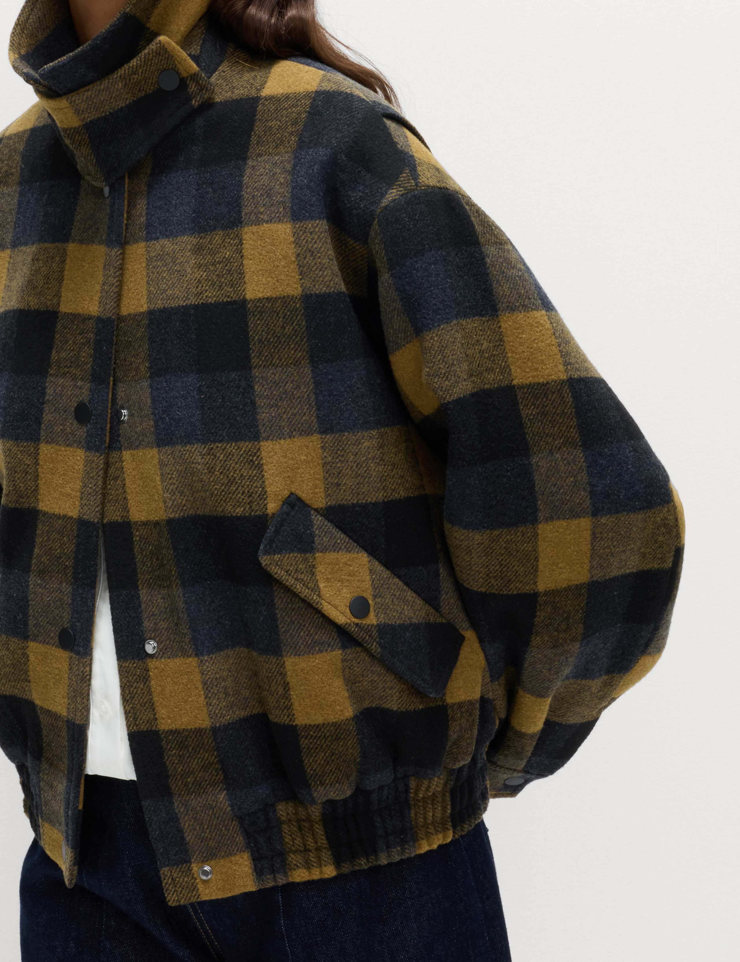 Checked Collared Bomber Jacket with Wool 3 of 7
