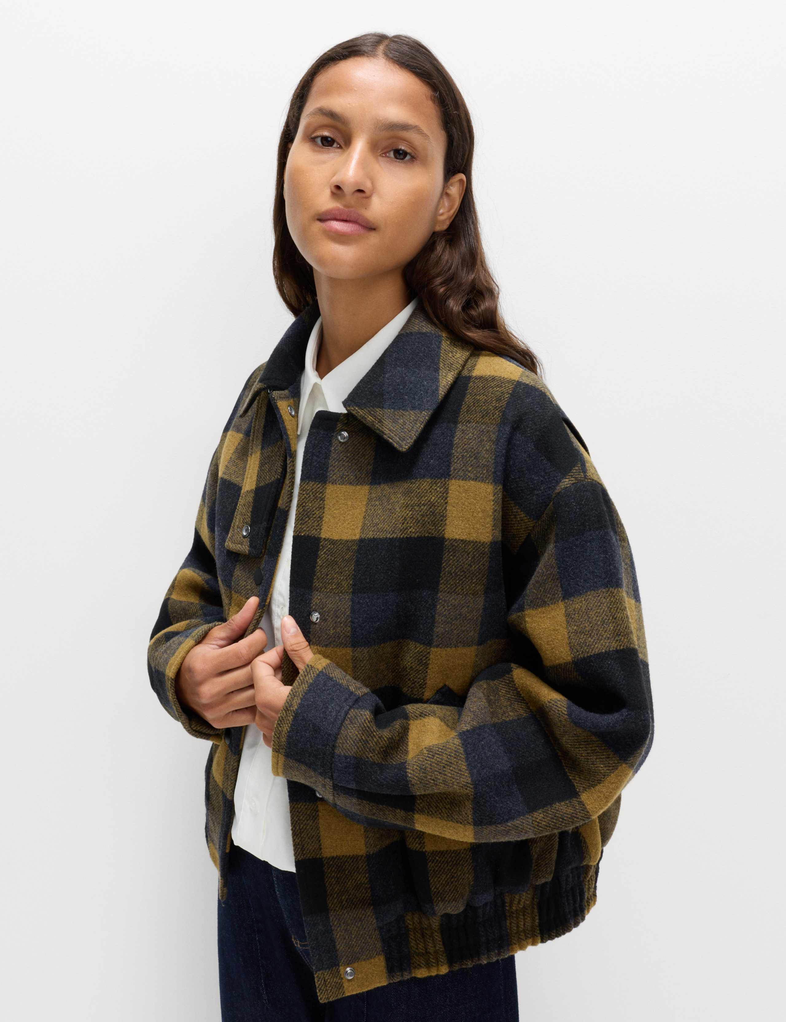 Checked Collared Bomber Jacket with Wool 5 of 7