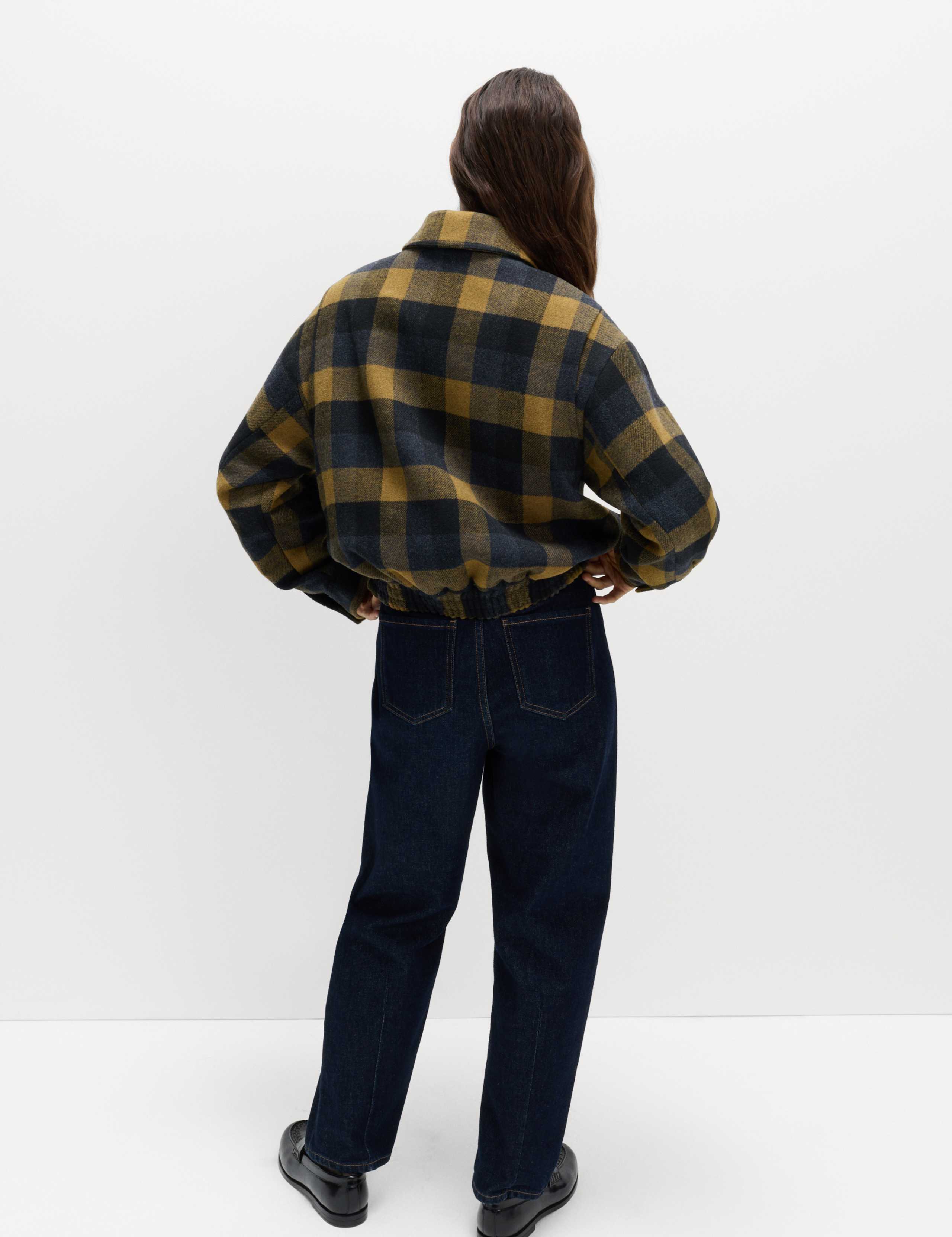 Checked Collared Bomber Jacket with Wool 6 of 7