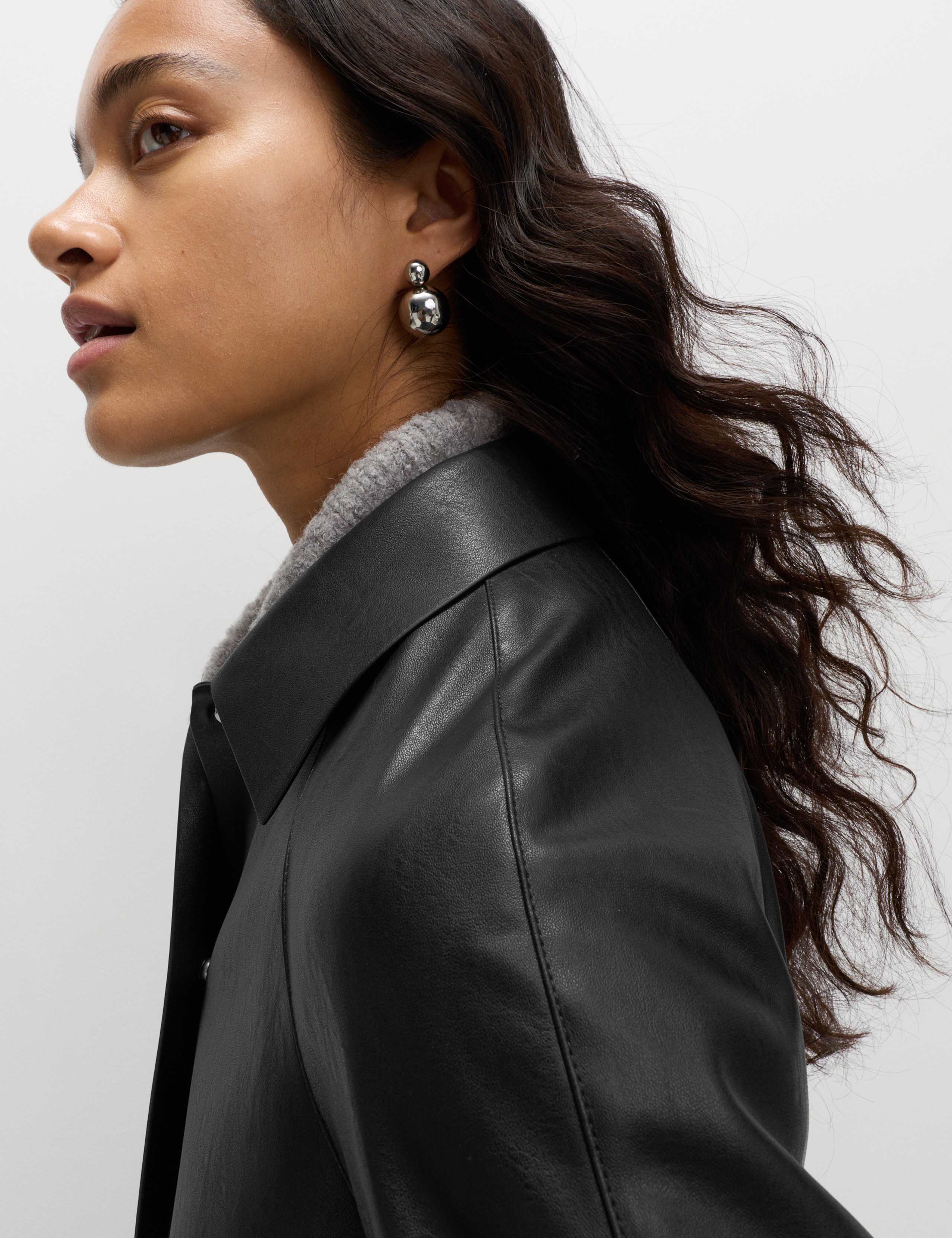 Faux Leather Collared Longline Car Coat 3 of 5