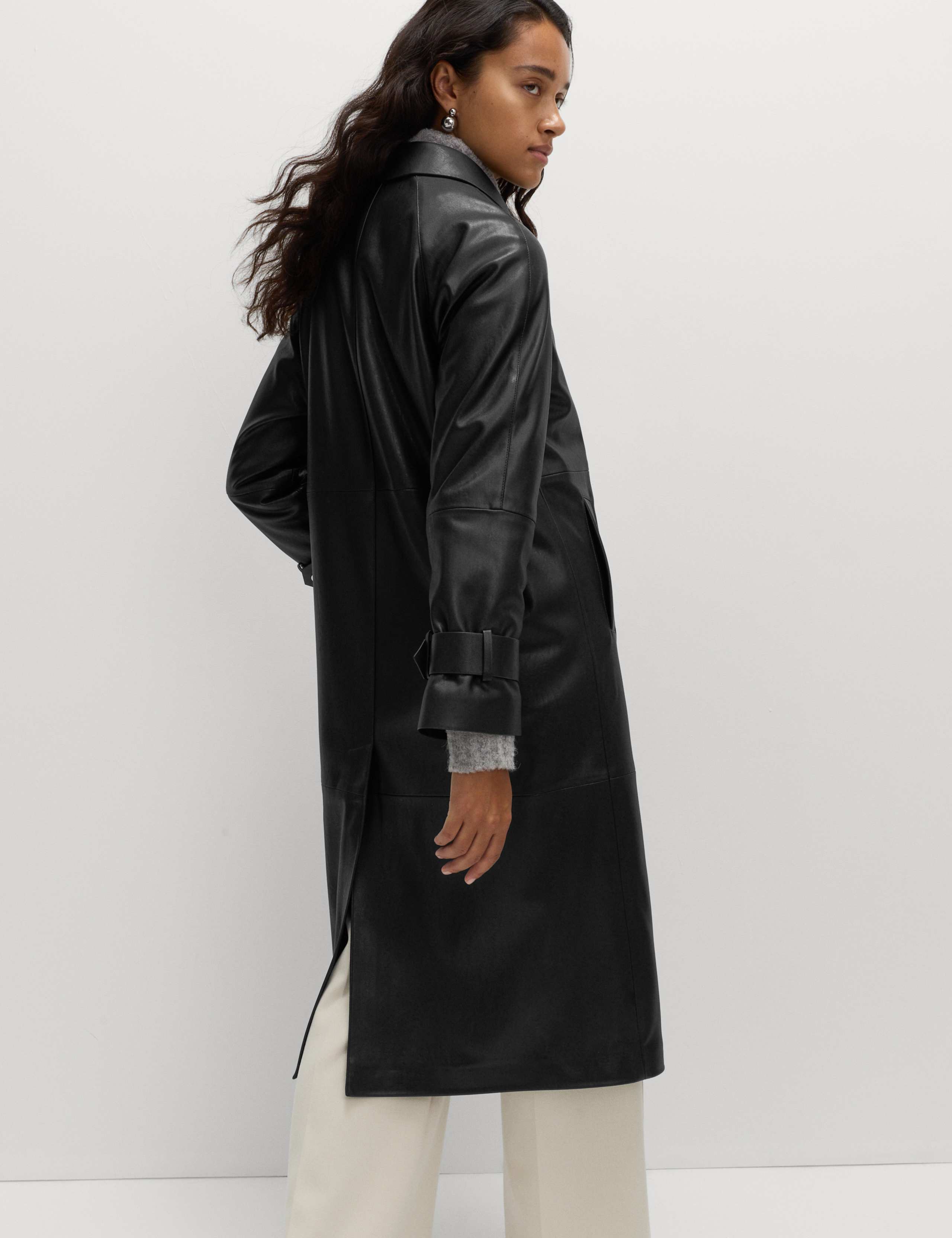 Faux Leather Collared Longline Car Coat 4 of 6