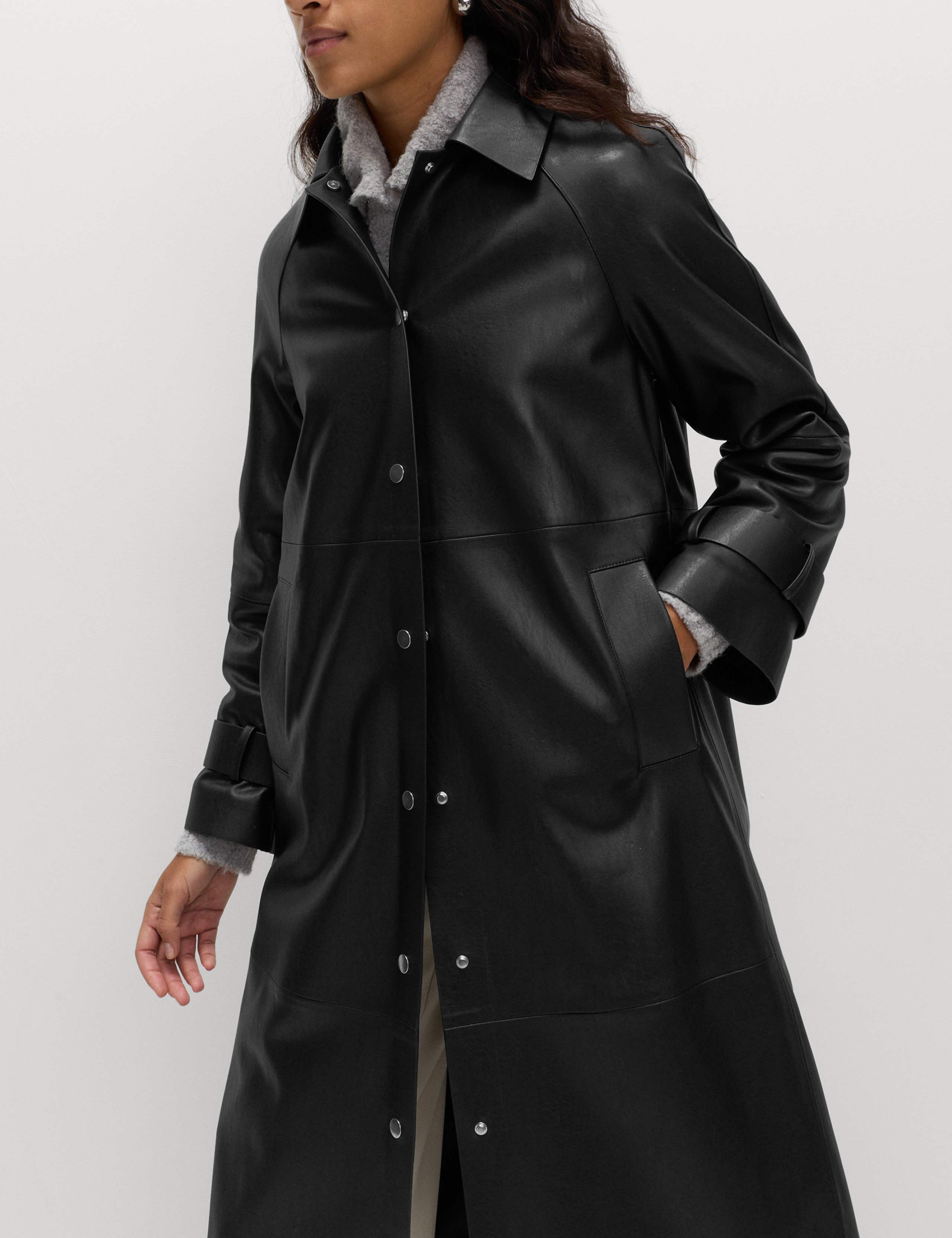 Faux Leather Collared Longline Car Coat 5 of 5