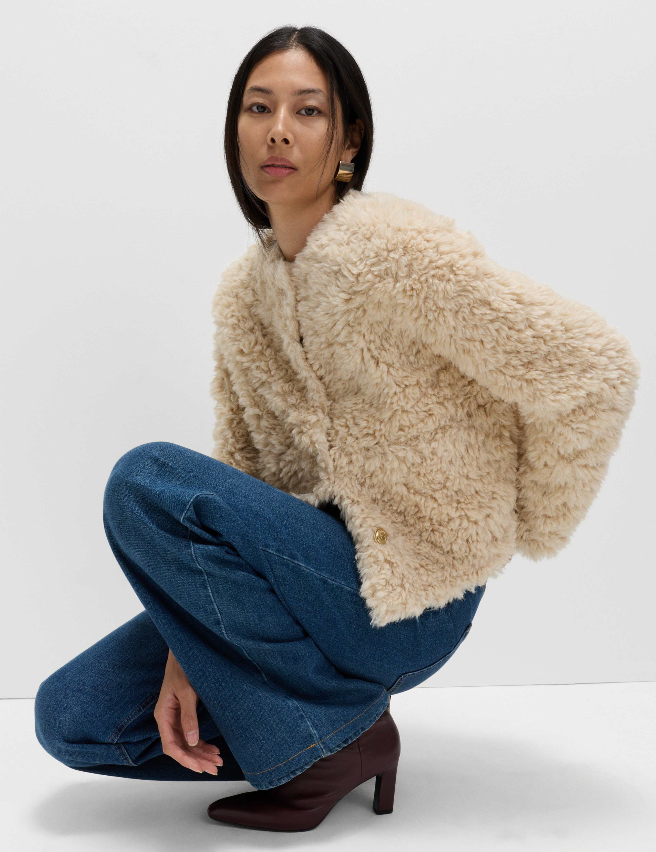 Faux Fur Textured Collarless Short Jacket 1 of 6