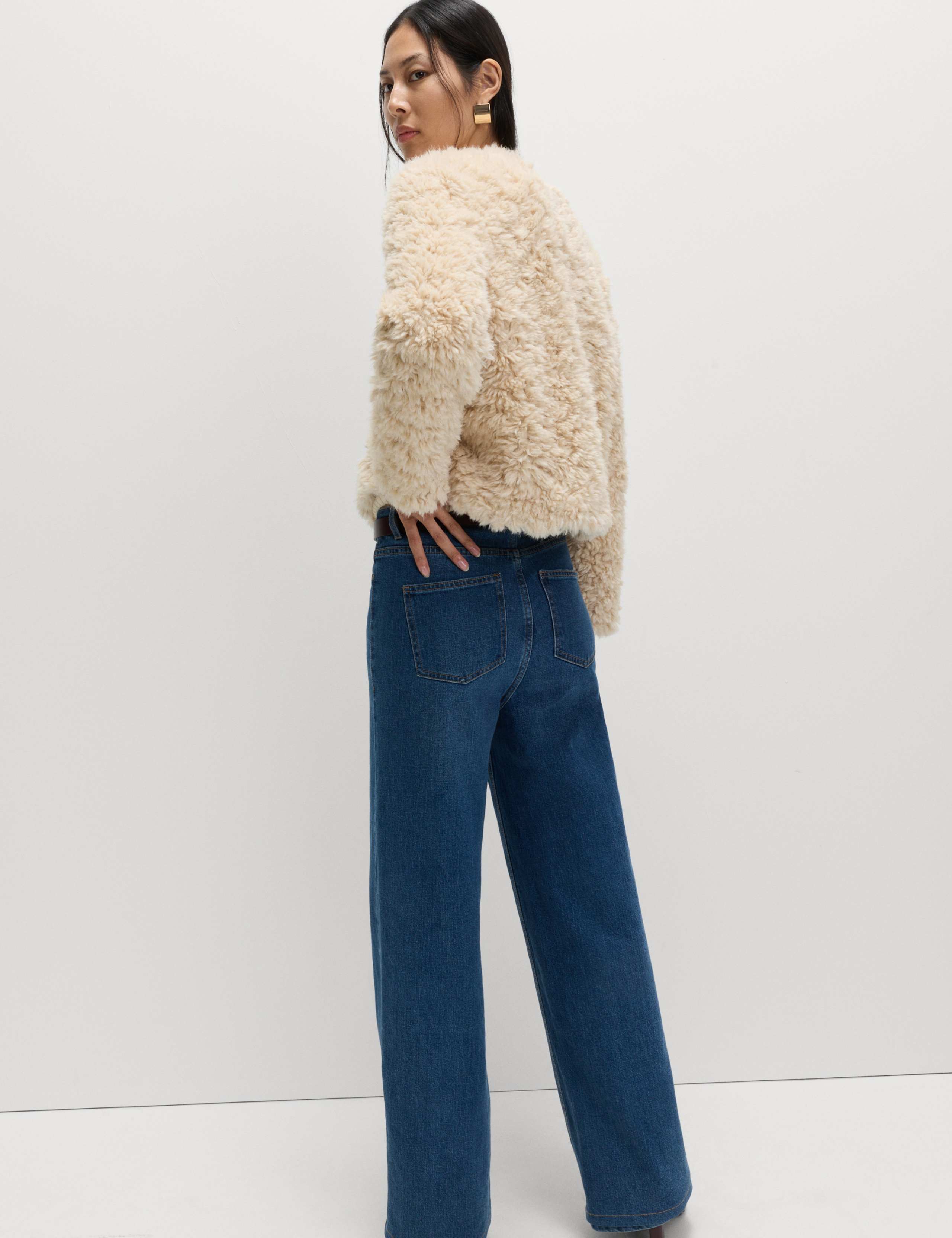 Faux Fur Textured Collarless Short Jacket 5 of 6