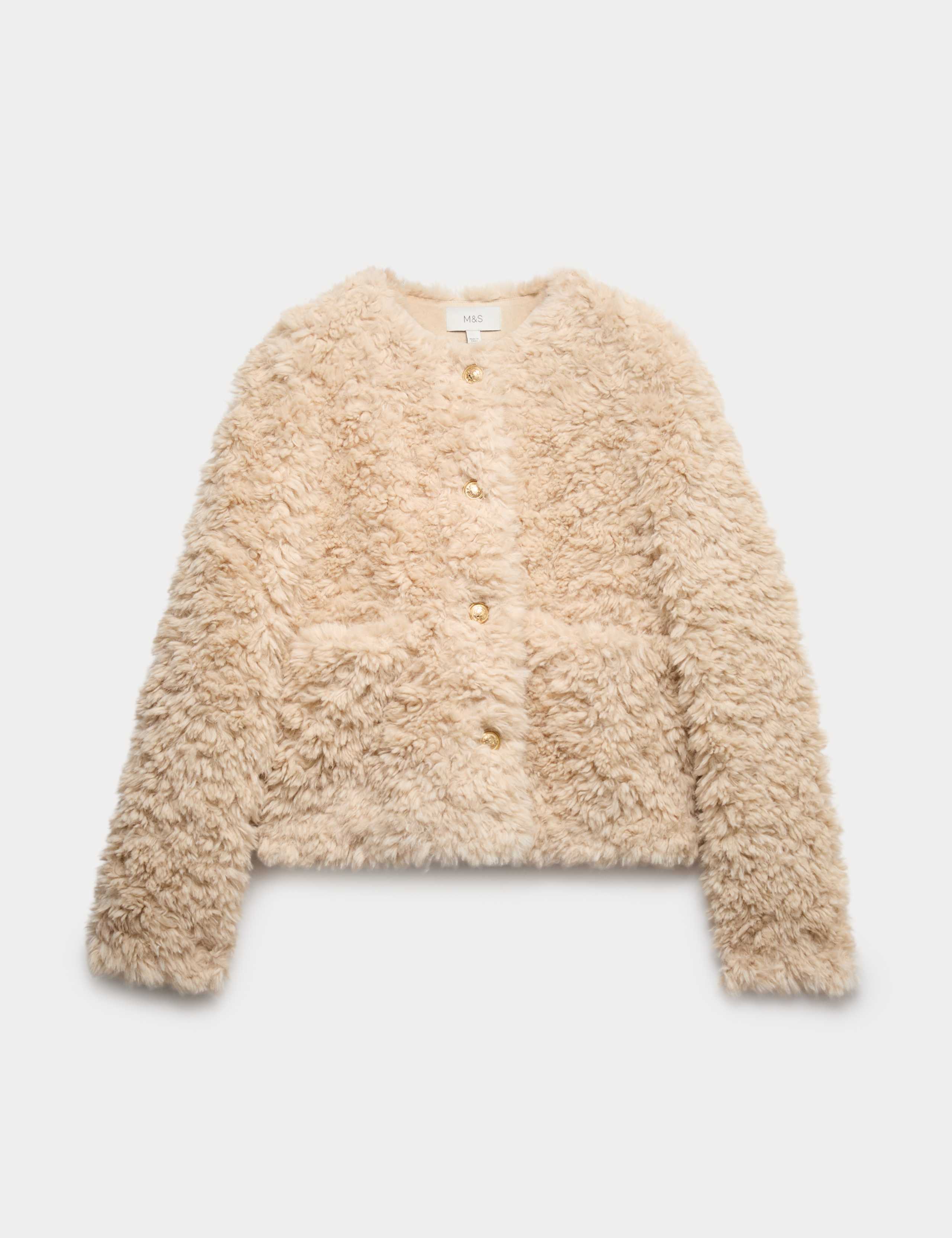 Faux Fur Textured Collarless Short Jacket 2 of 6