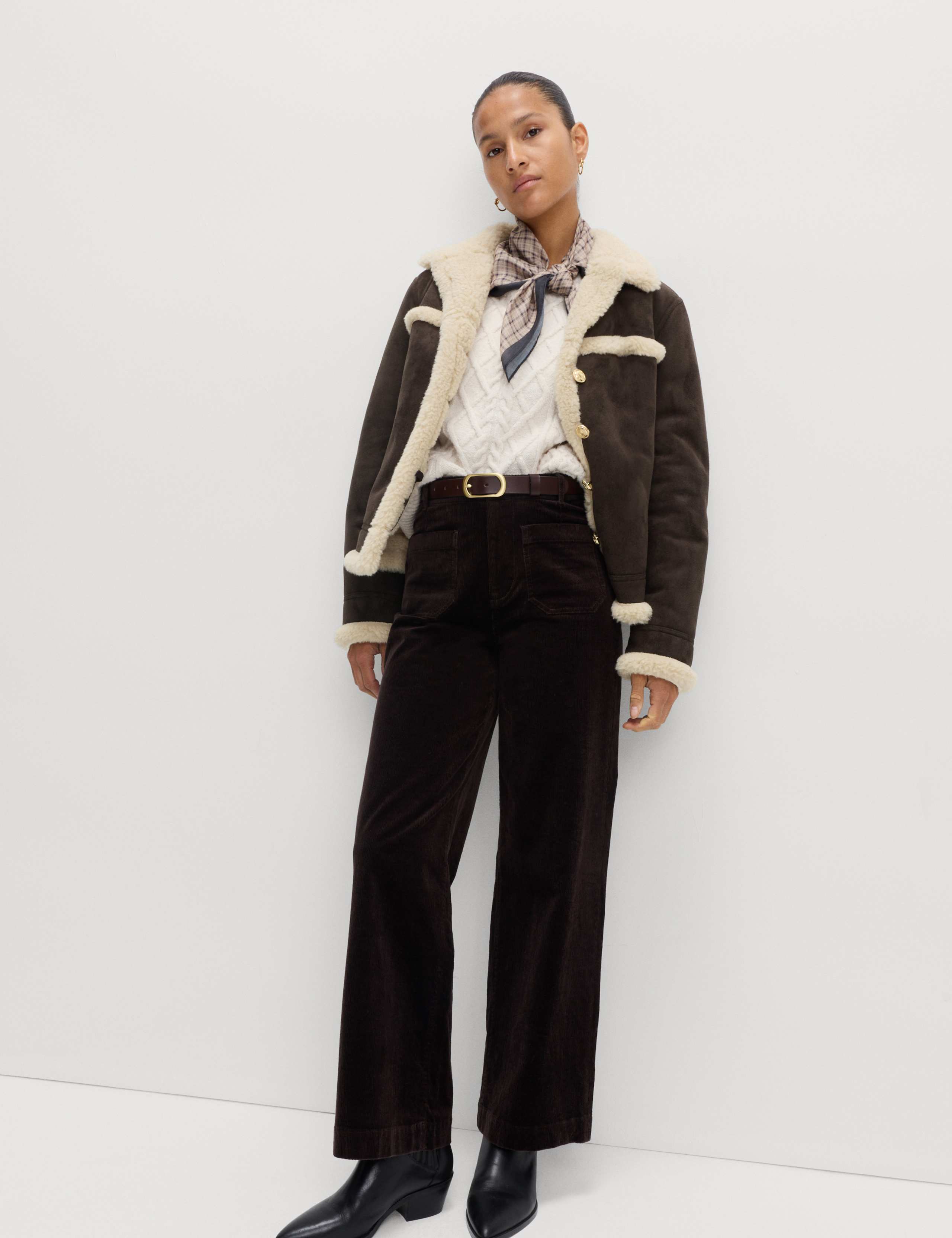 Faux Shearling Suedette Collared Button Aviator Jacket 5 of 7