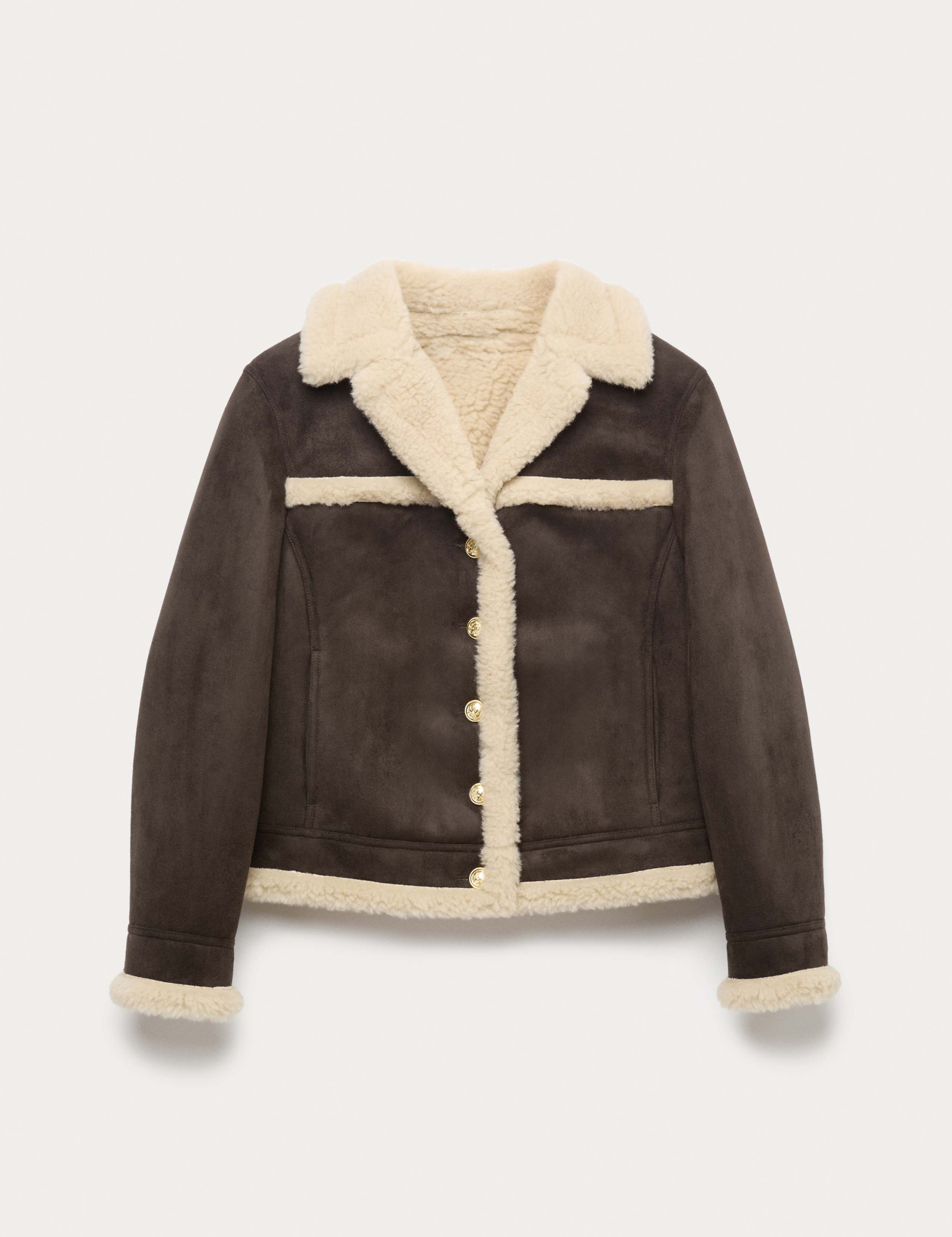 Faux Shearling Suedette Collared Button Aviator Jacket 2 of 7