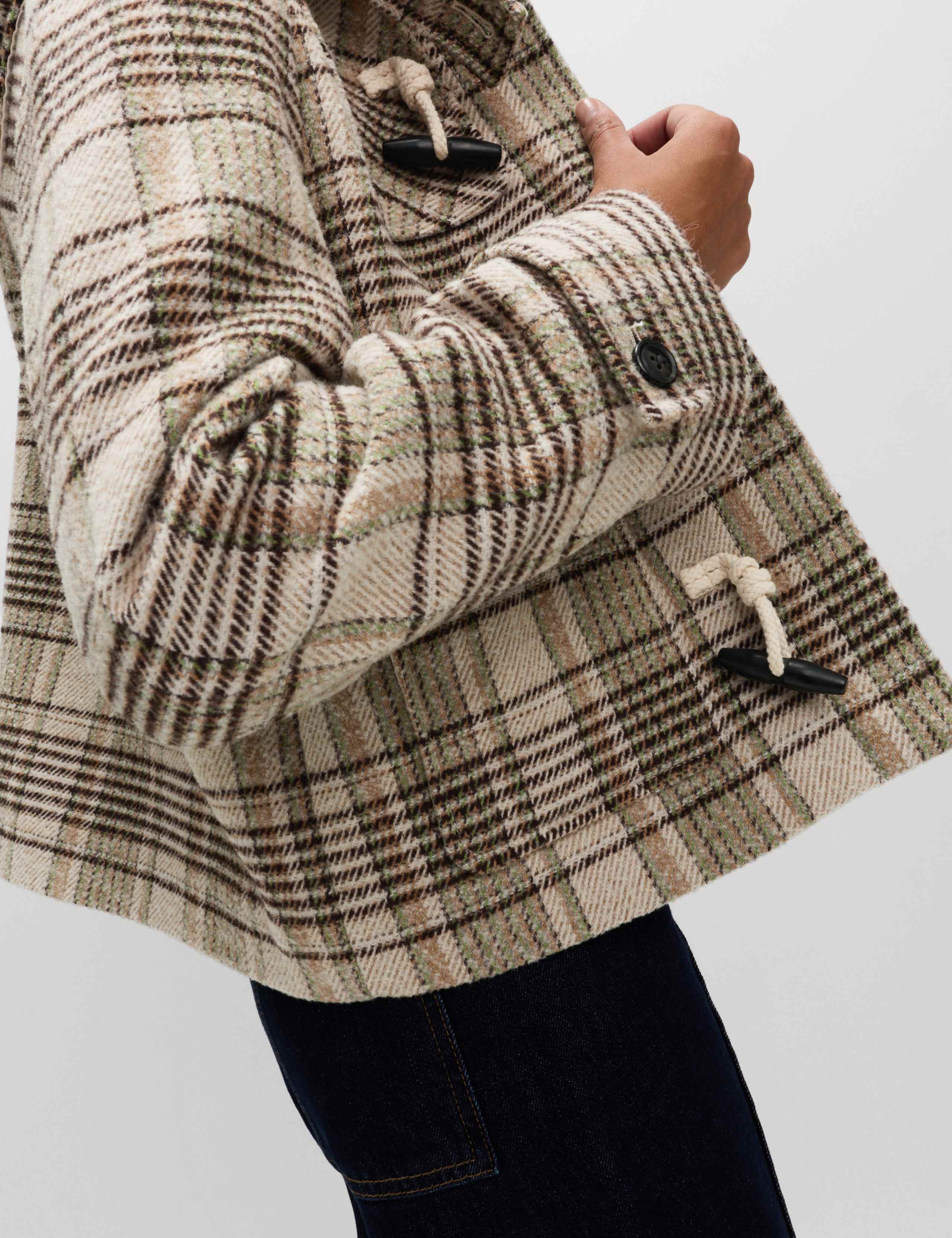 Checked Hooded Duffle Coat With Wool 3 of 6