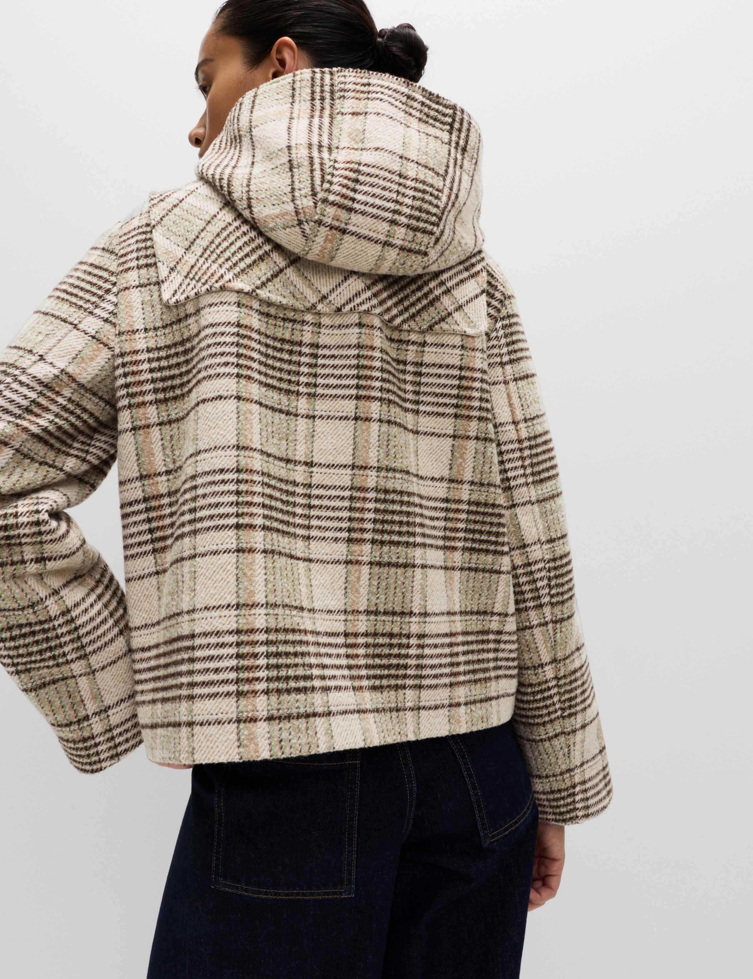Checked Hooded Duffle Coat With Wool 6 of 6