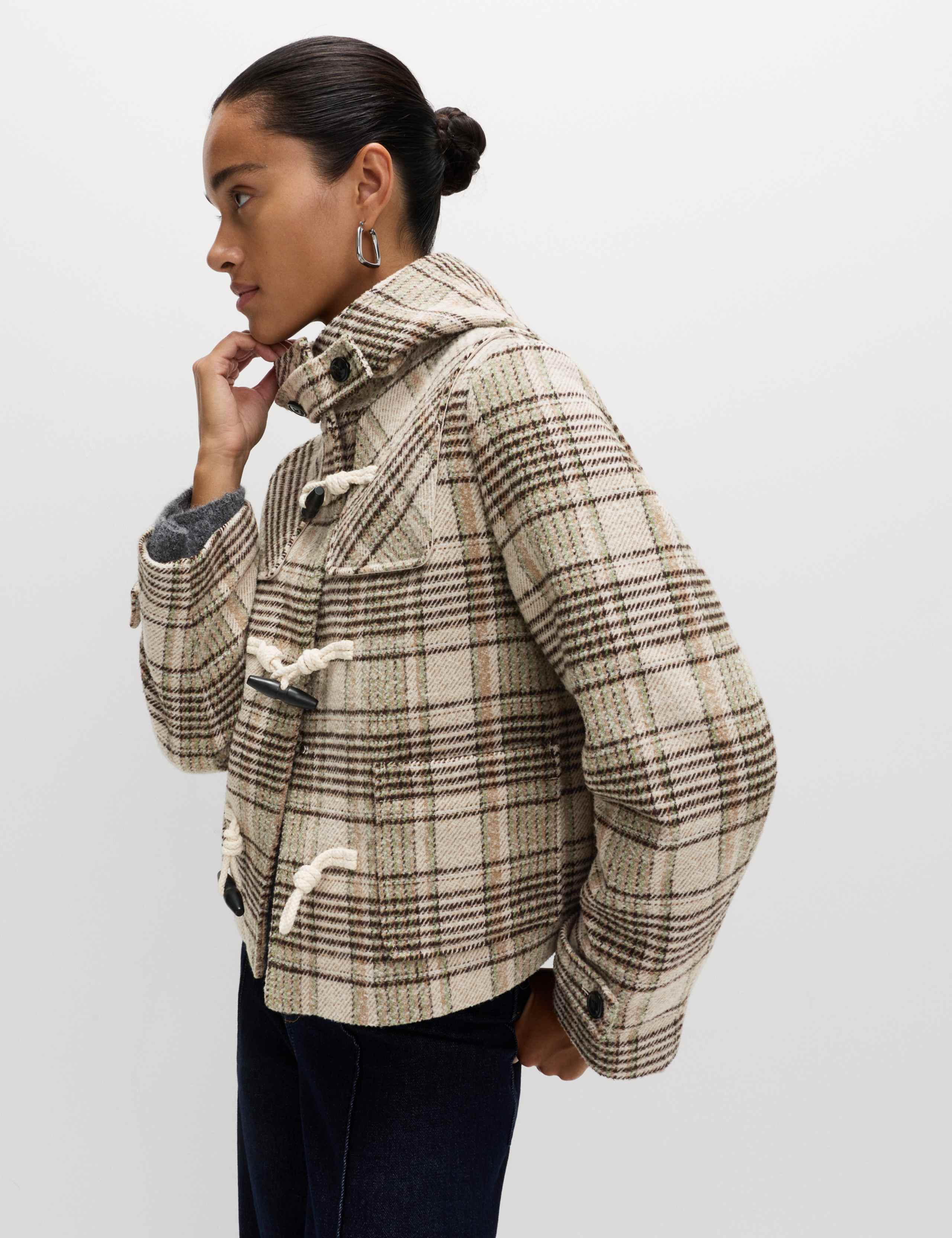 Checked Hooded Duffle Coat With Wool 8 of 8