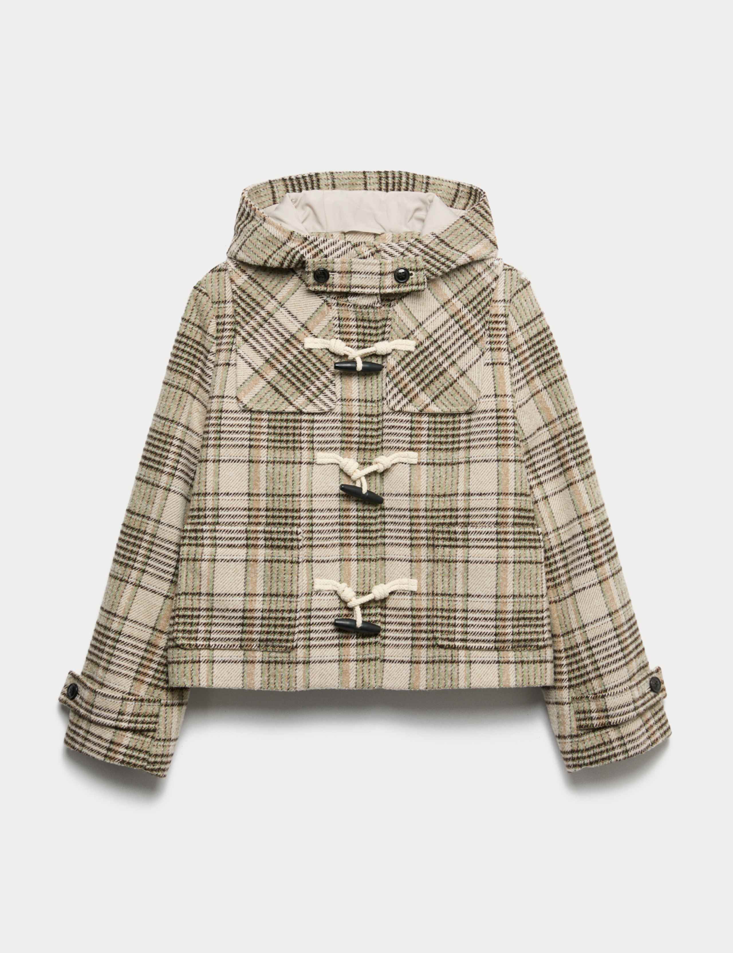 Checked Hooded Duffle Coat With Wool 2 of 3