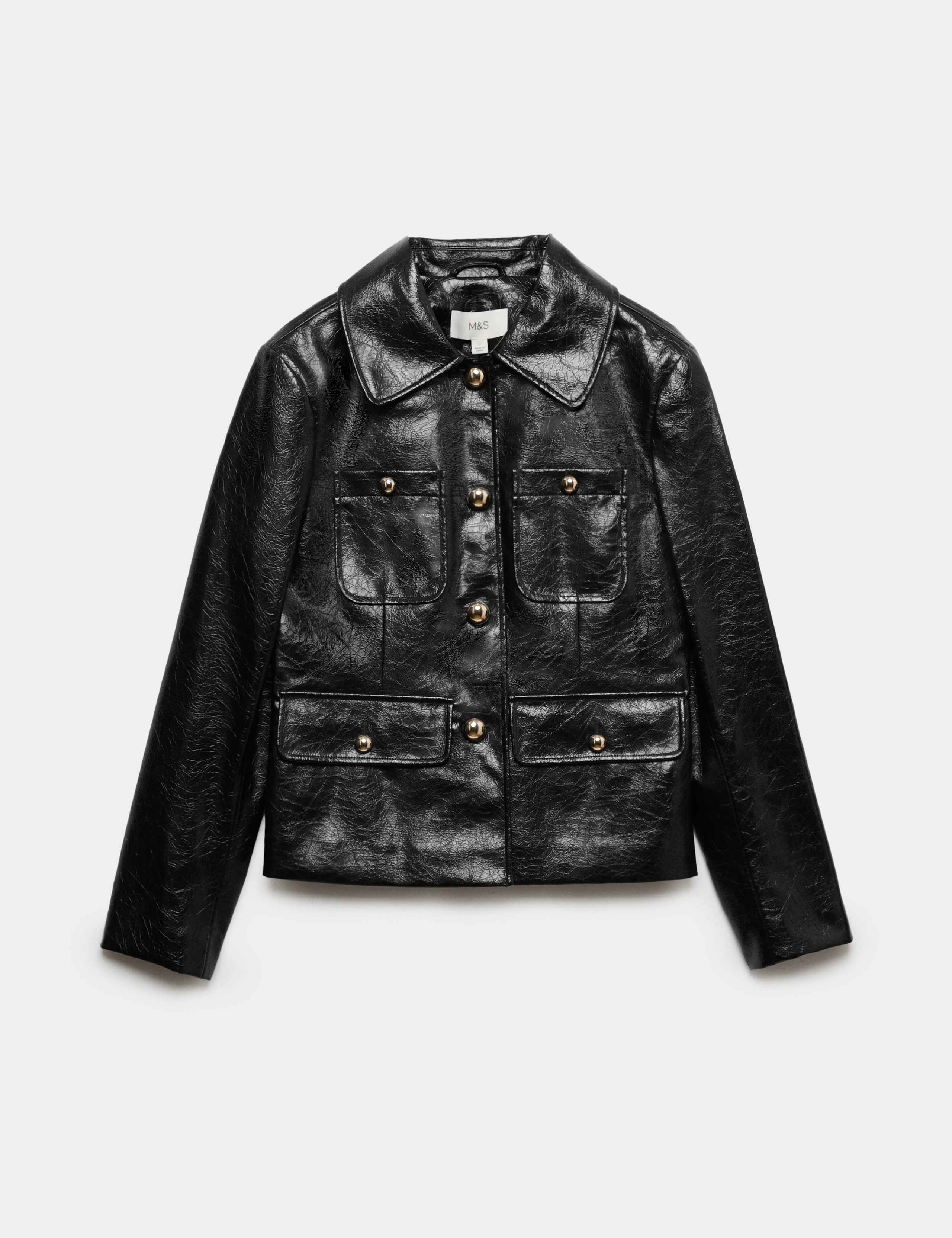 Faux Leather High Shine Collared Jacket 2 of 7