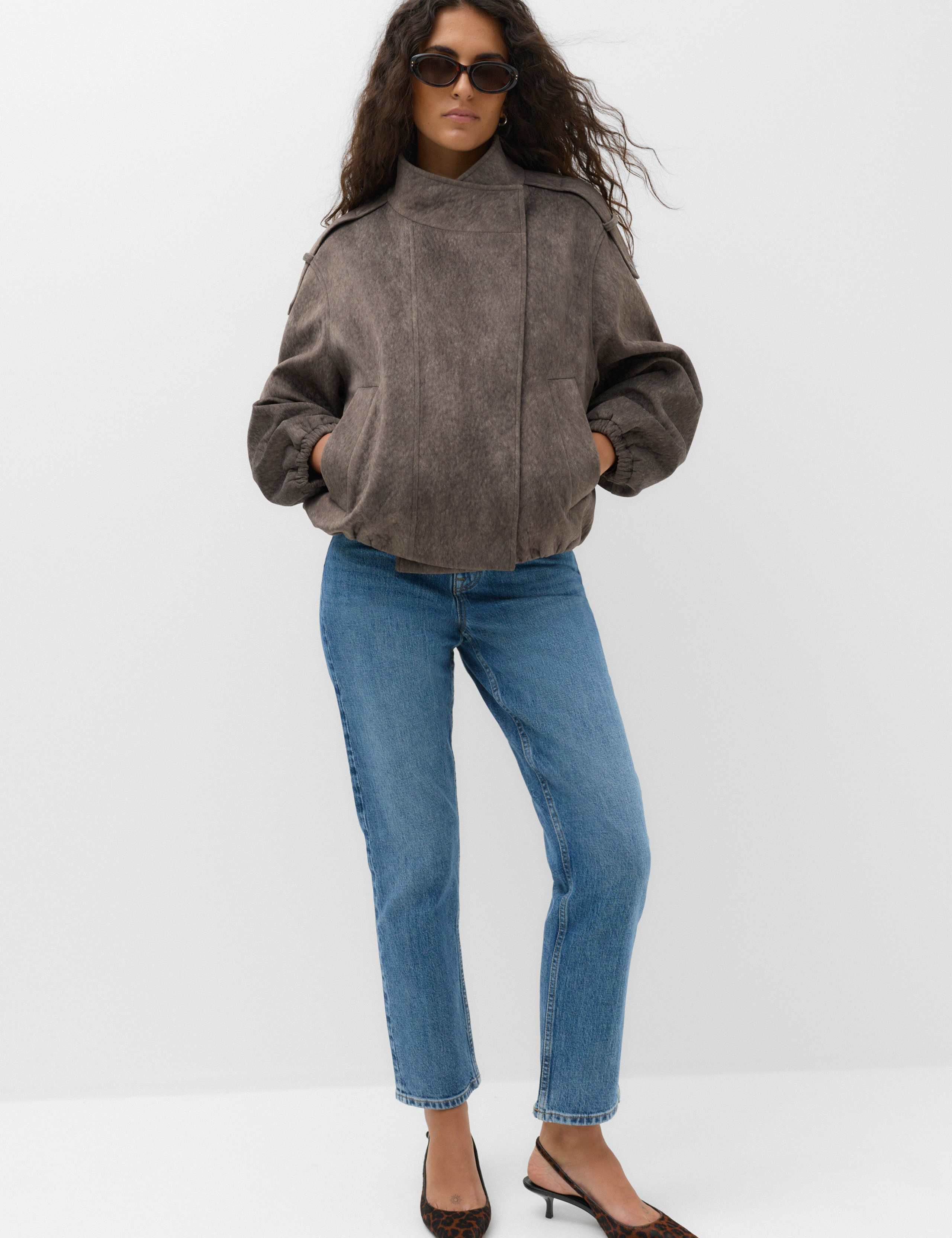 Textured Funnel Neck Bomber Jacket 3 of 7