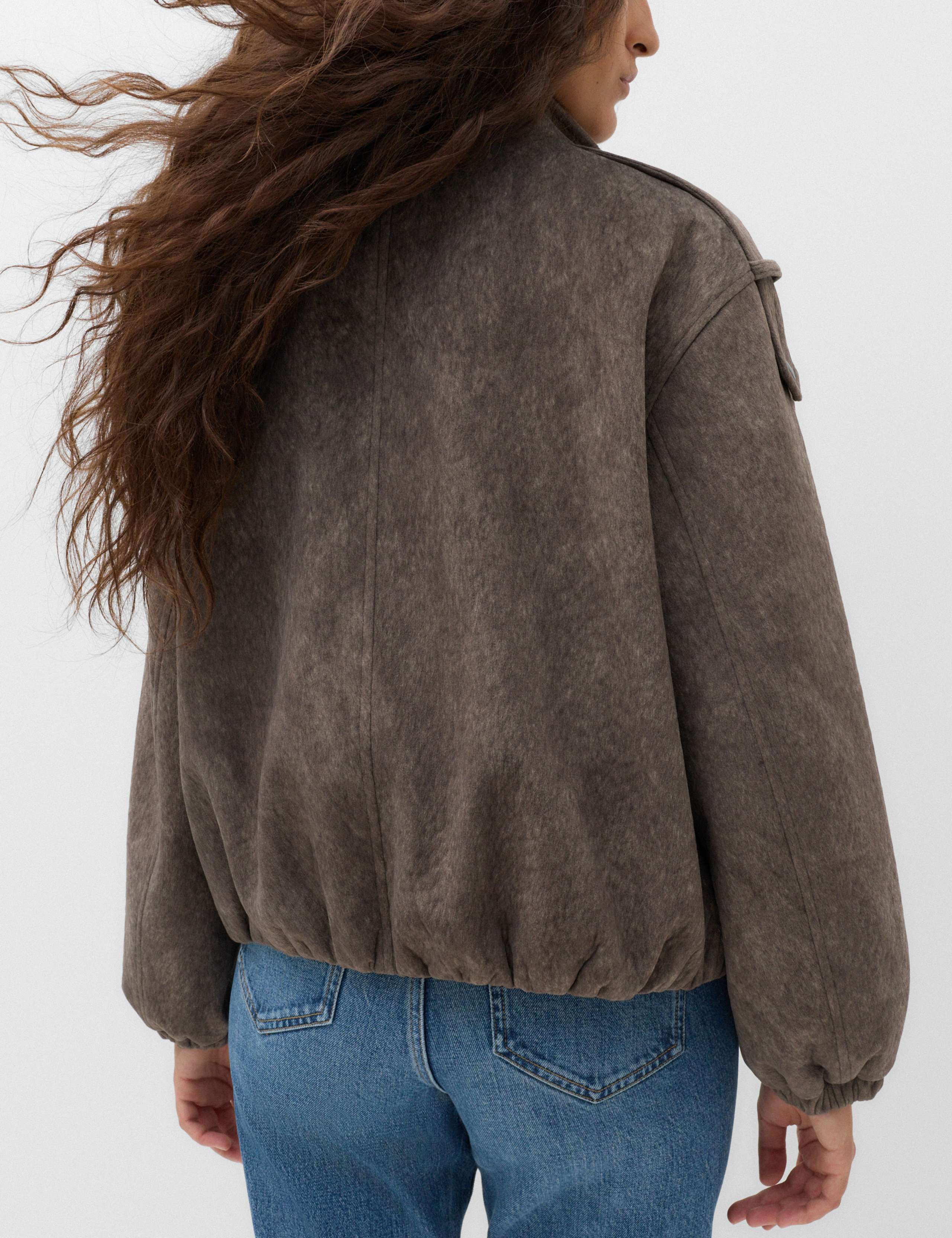 Textured Funnel Neck Bomber Jacket 5 of 7