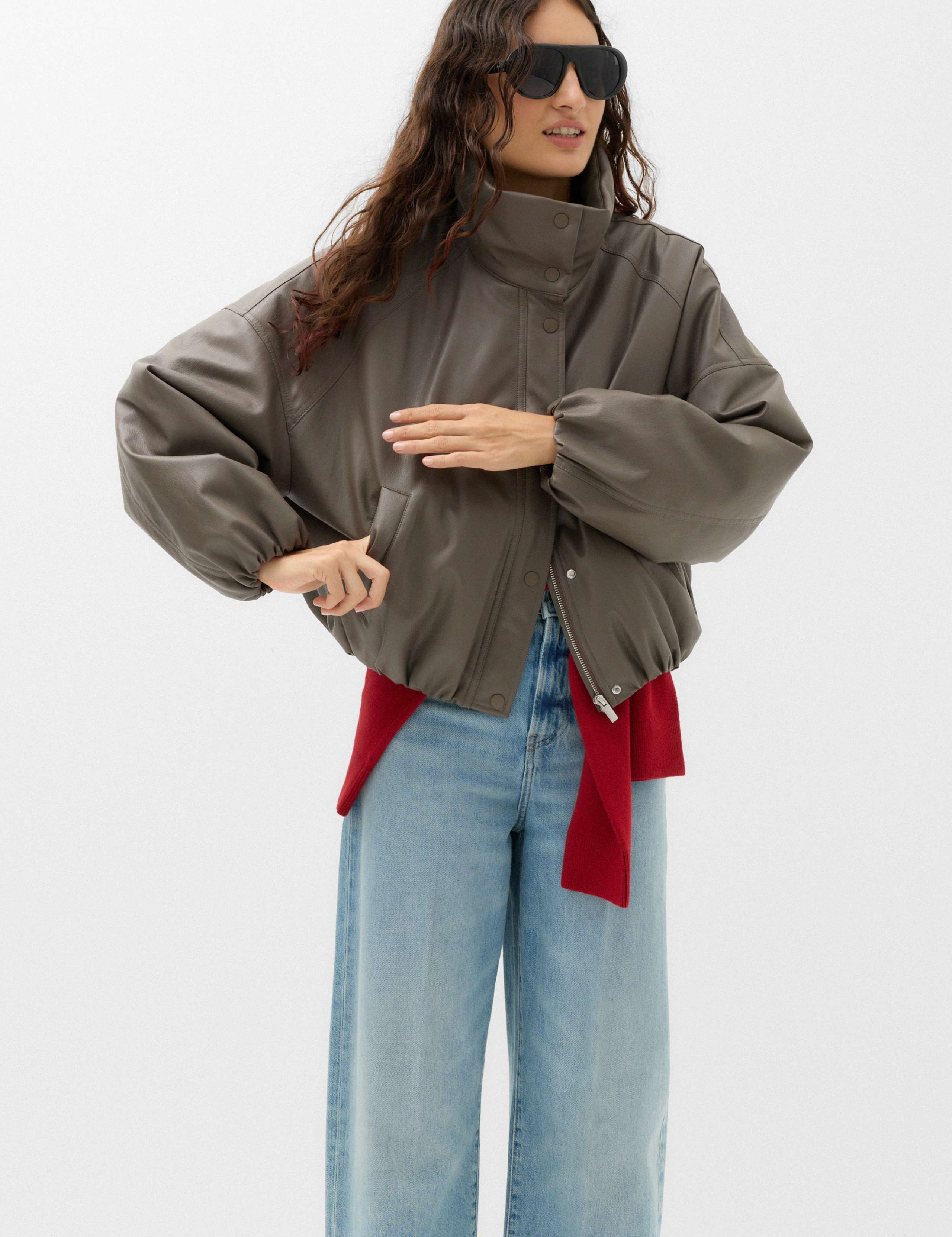 Faux Leather Thermowarmth Funnel Neck Jacket 3 of 6