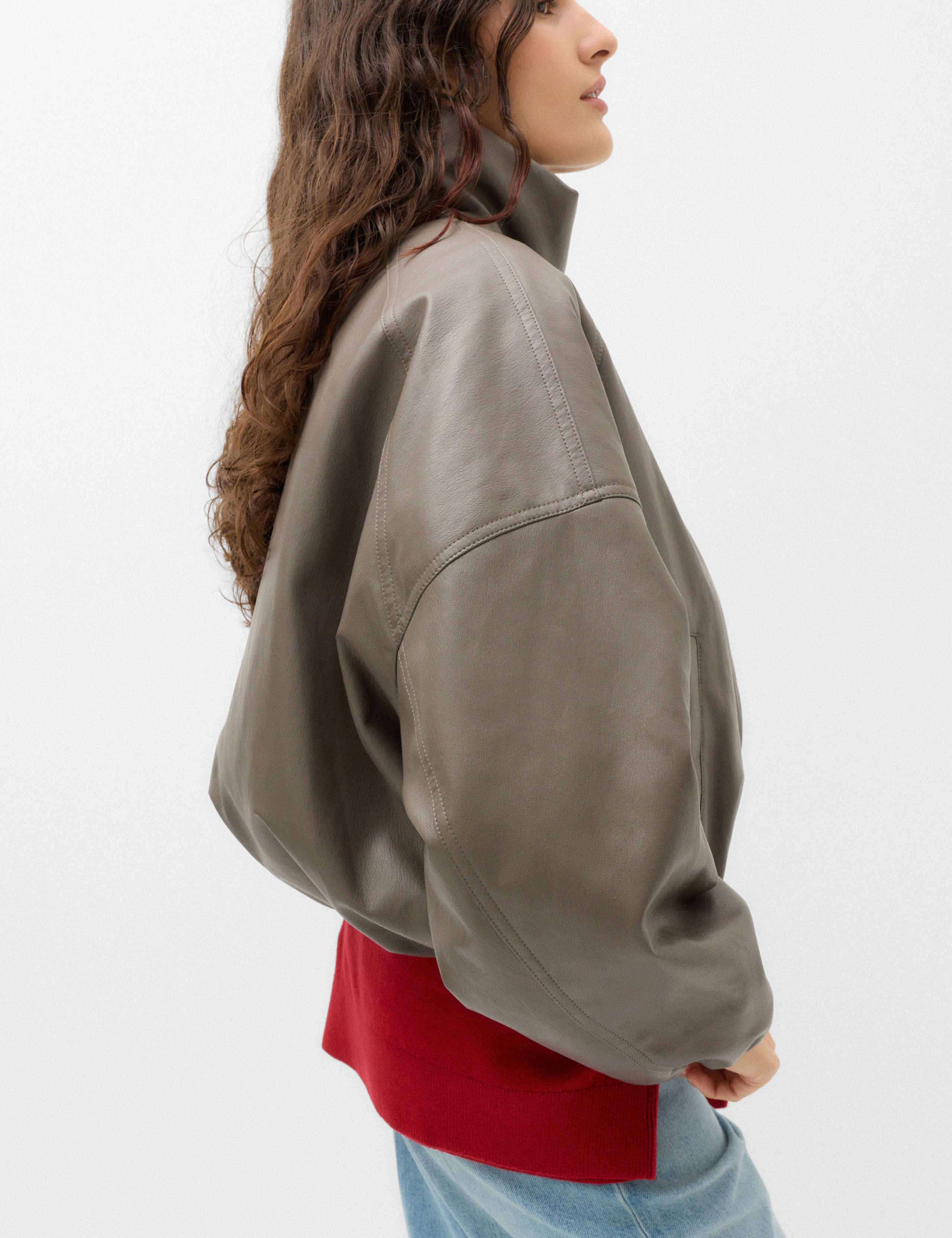 Faux Leather Thermowarmth Funnel Neck Jacket 6 of 6