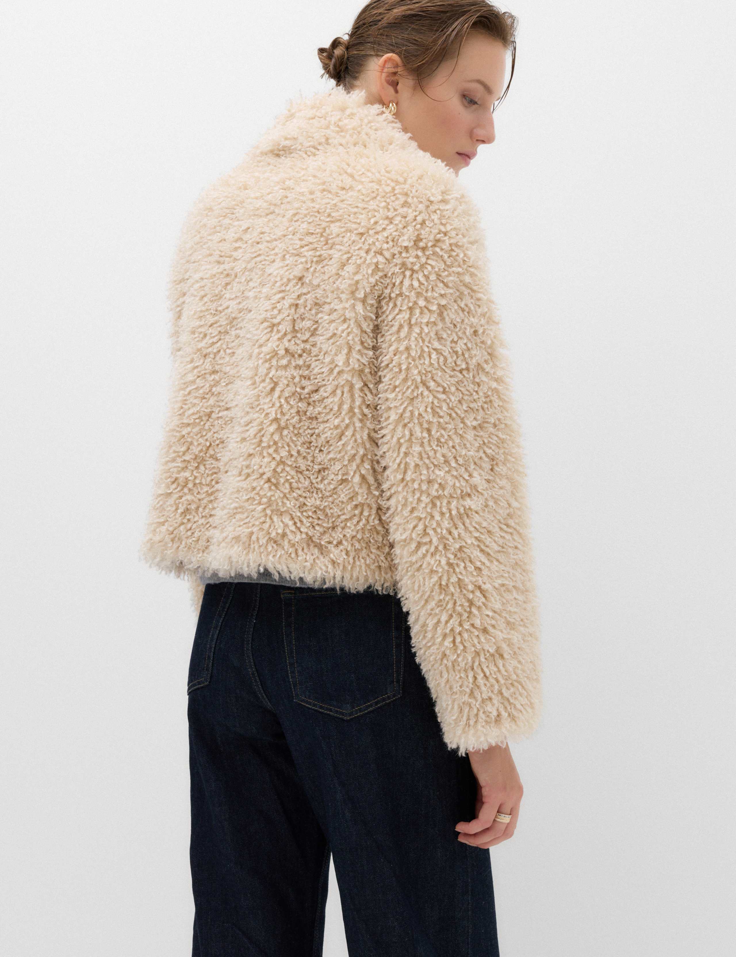 Faux Fur Textured Collared Short Jacket 5 of 6