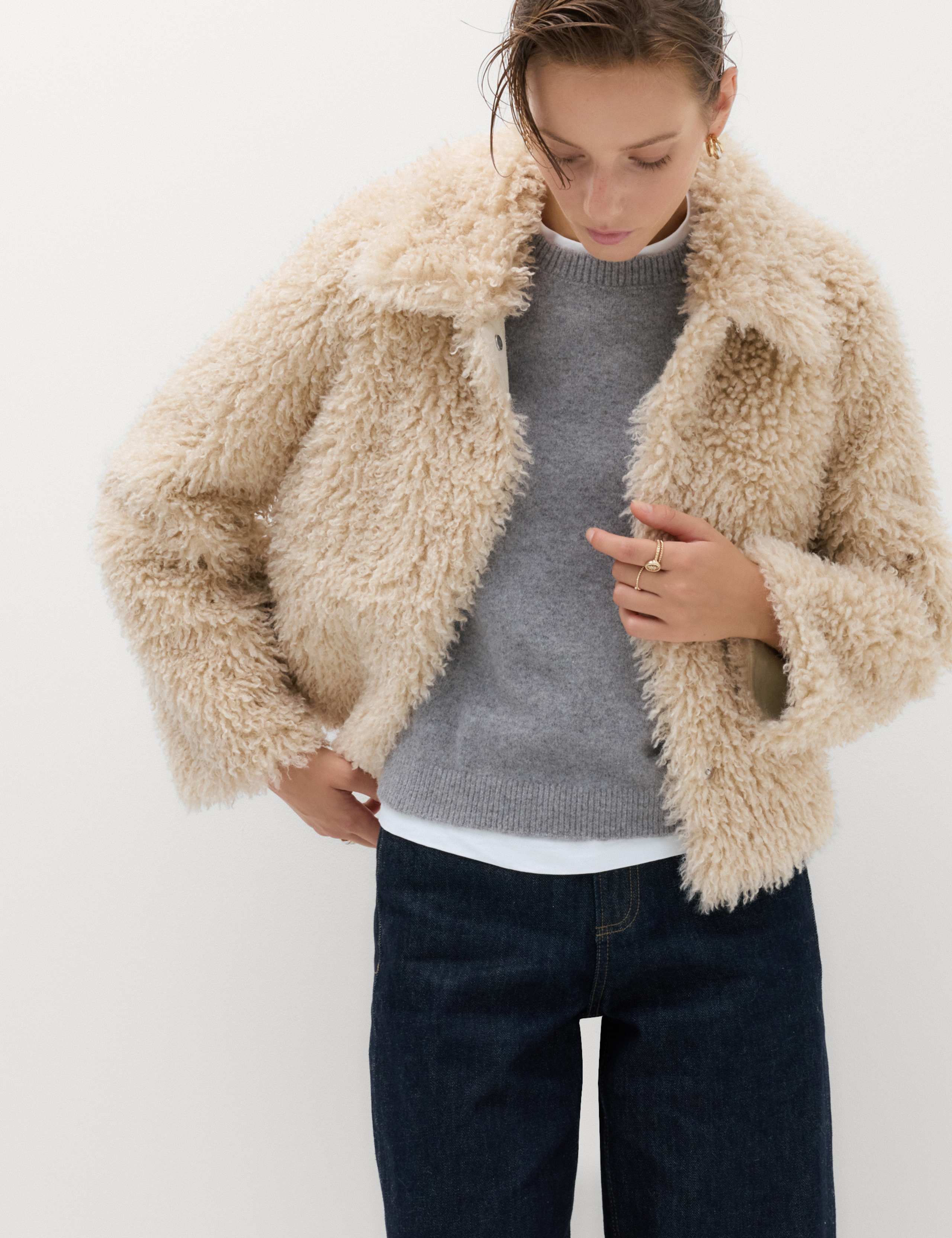 Faux Fur Textured Collared Short Jacket 6 of 6