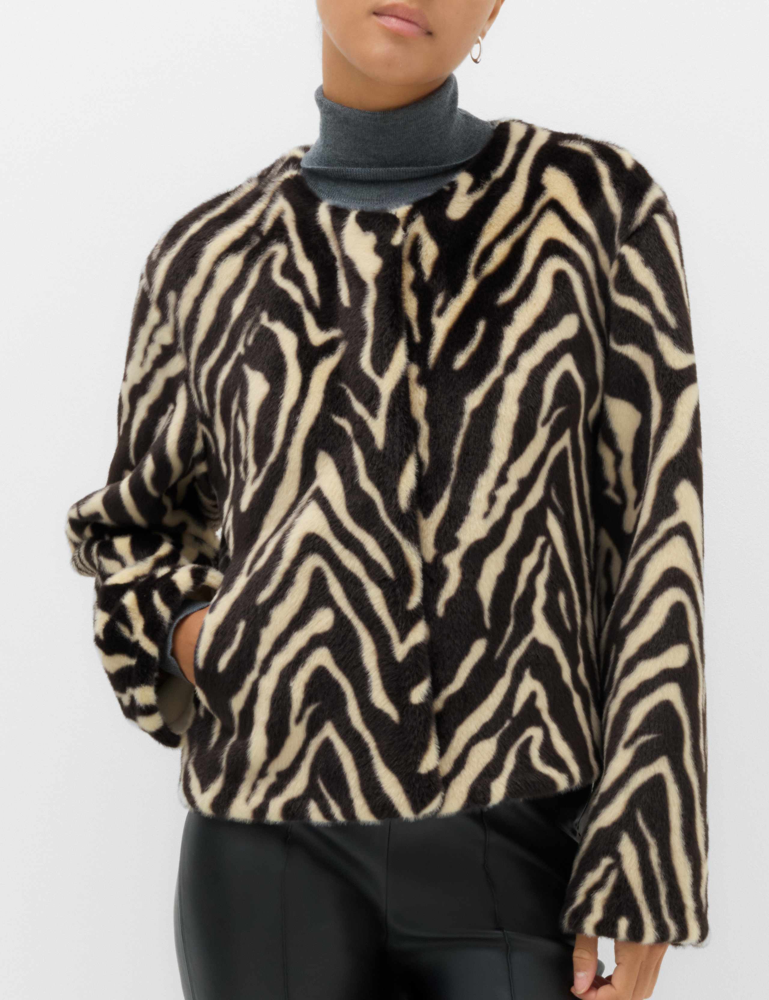 Faux Fur Zebra Print Short Jacket 5 of 6